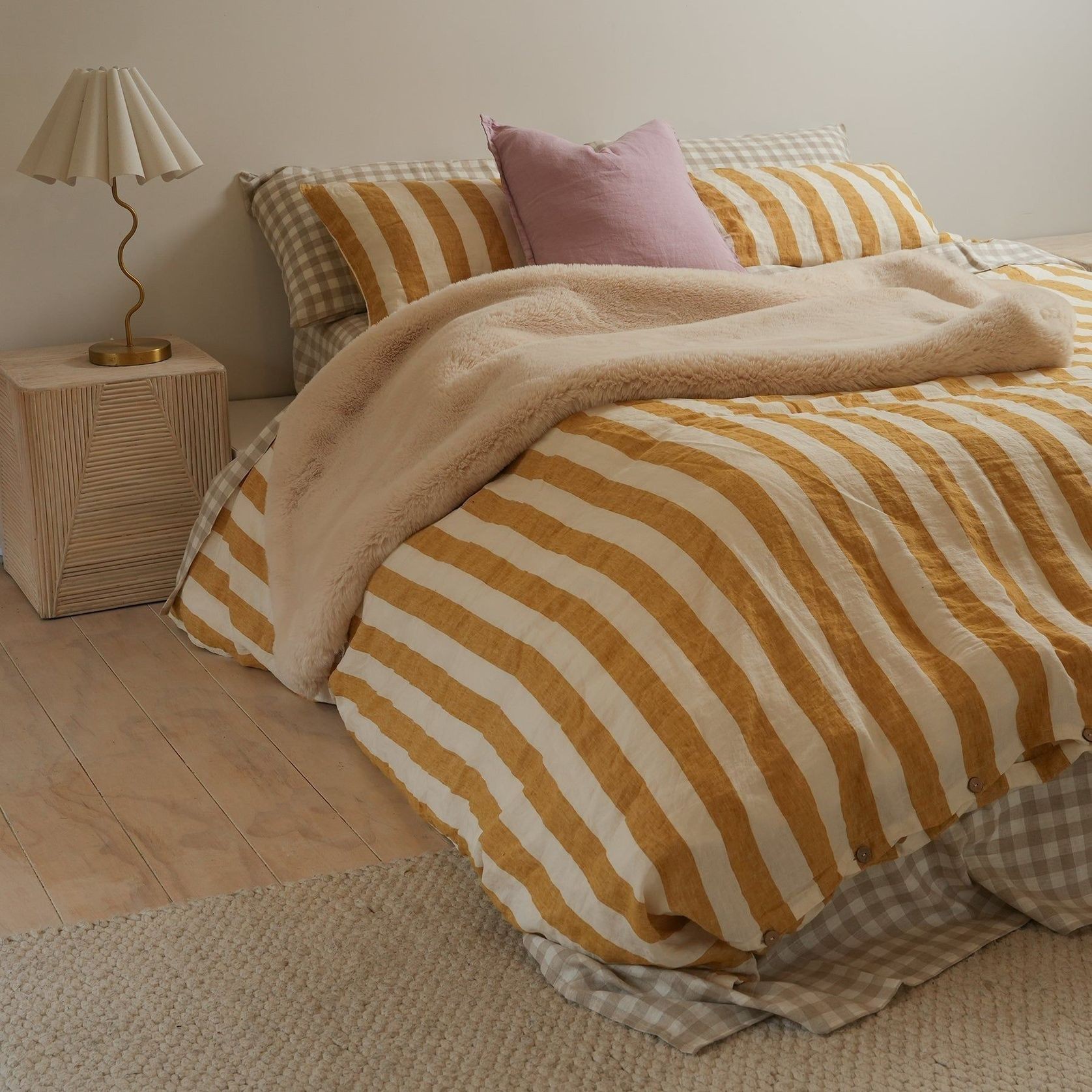 French Flax Linen Duvet Set- Sunflower Stripe gallery detail image