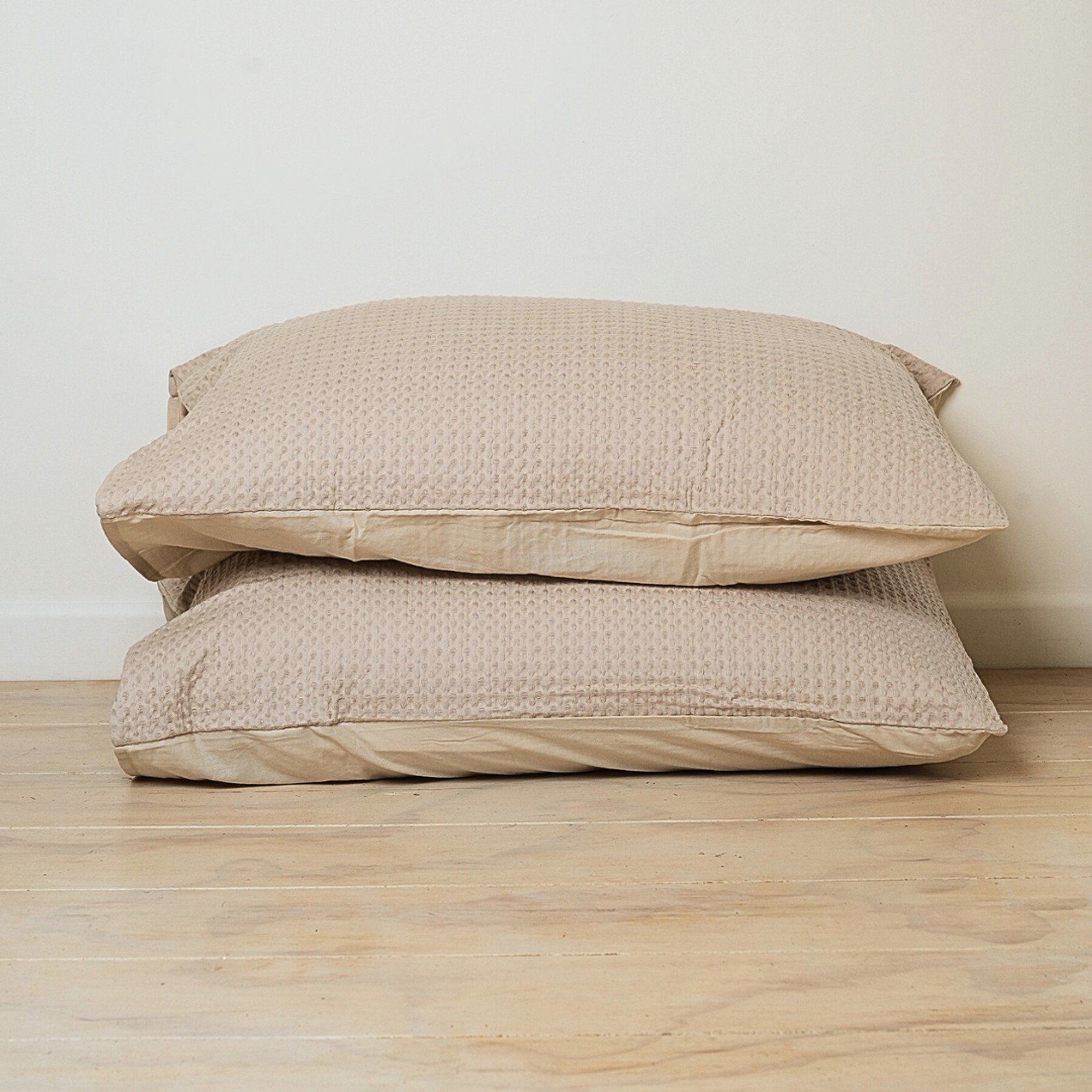 100% Cotton Waffle Pillowcase Pair- Natural gallery detail image