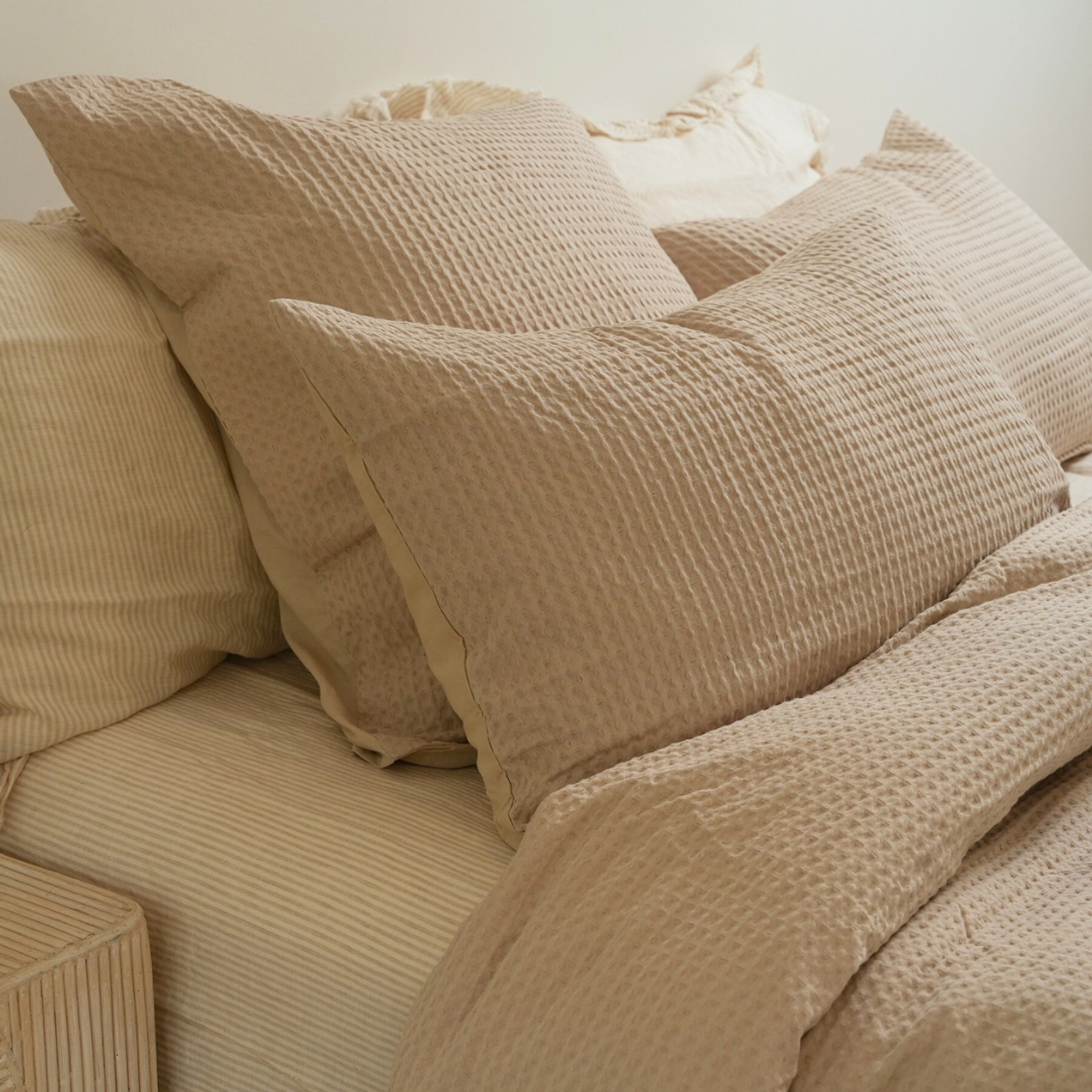 100% Cotton Waffle Pillowcase Pair- Natural gallery detail image