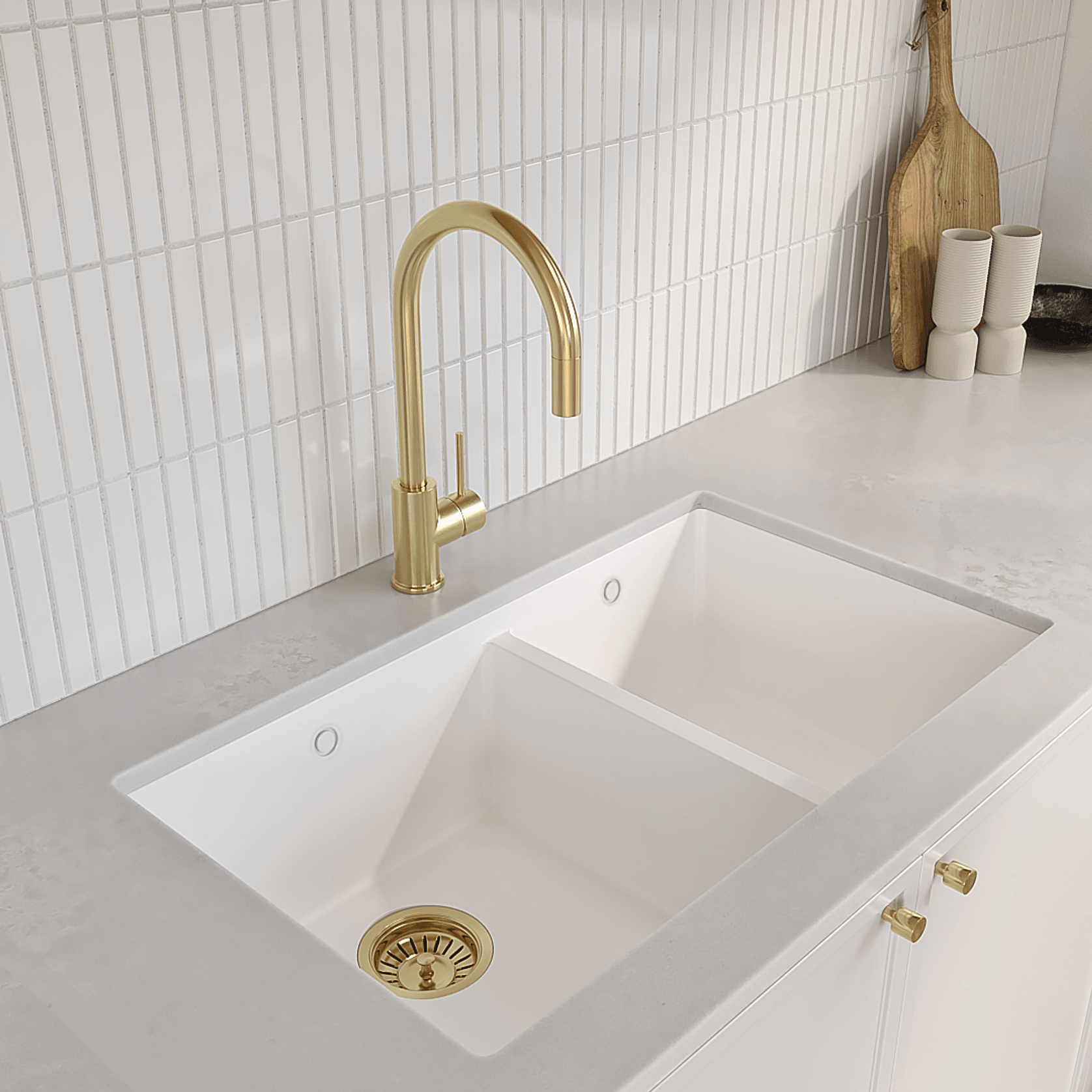 Vienna Double Sink 760mm | White Granite (Overflow) gallery detail image
