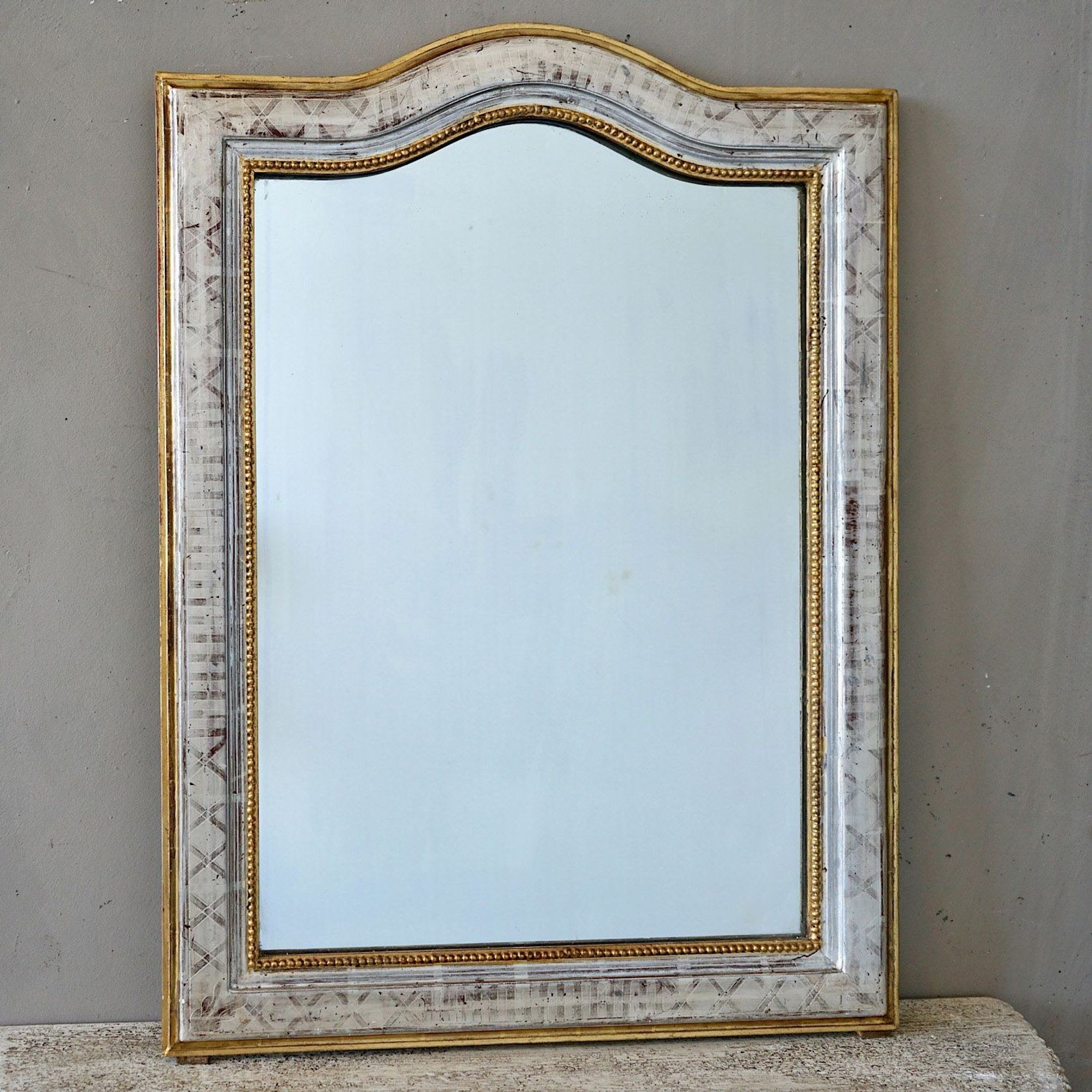 Antique French Louis Philippe Silvered & Gilded Mirror gallery detail image