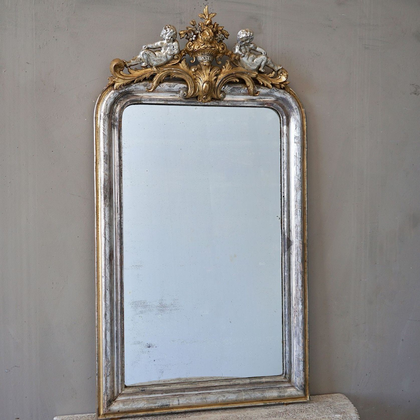 Antique French Silvered & Gilded Mirror gallery detail image