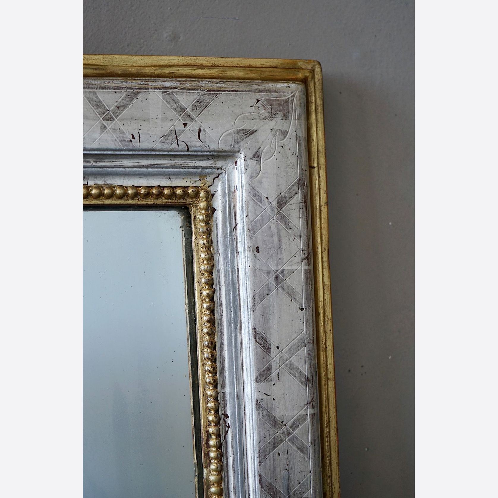 Antique French Louis Philippe Silvered & Gilded Mirror gallery detail image