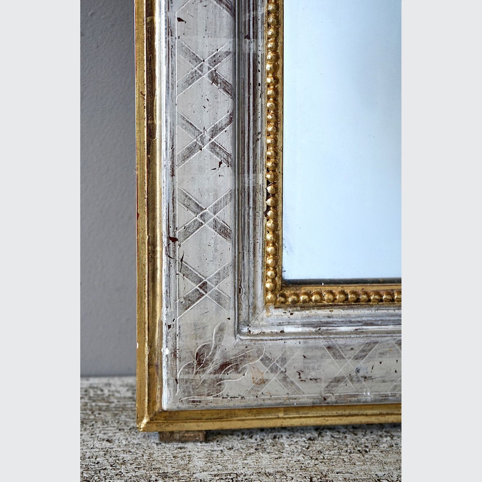 Antique French Louis Philippe Silvered & Gilded Mirror gallery detail image