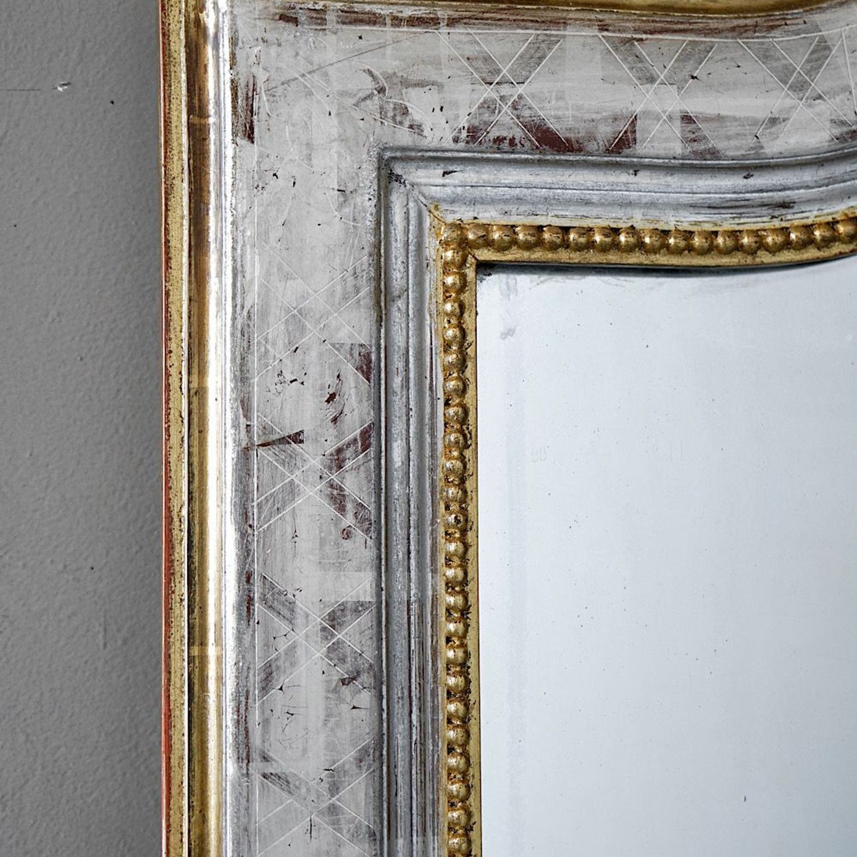 Antique French Louis Philippe Silvered & Gilded Mirror gallery detail image