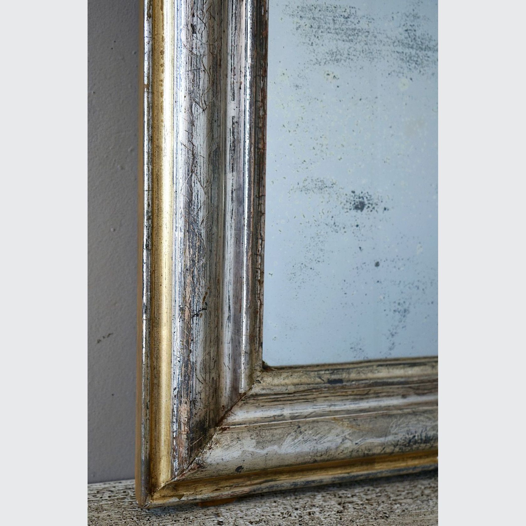Antique French Silvered & Gilded Mirror gallery detail image
