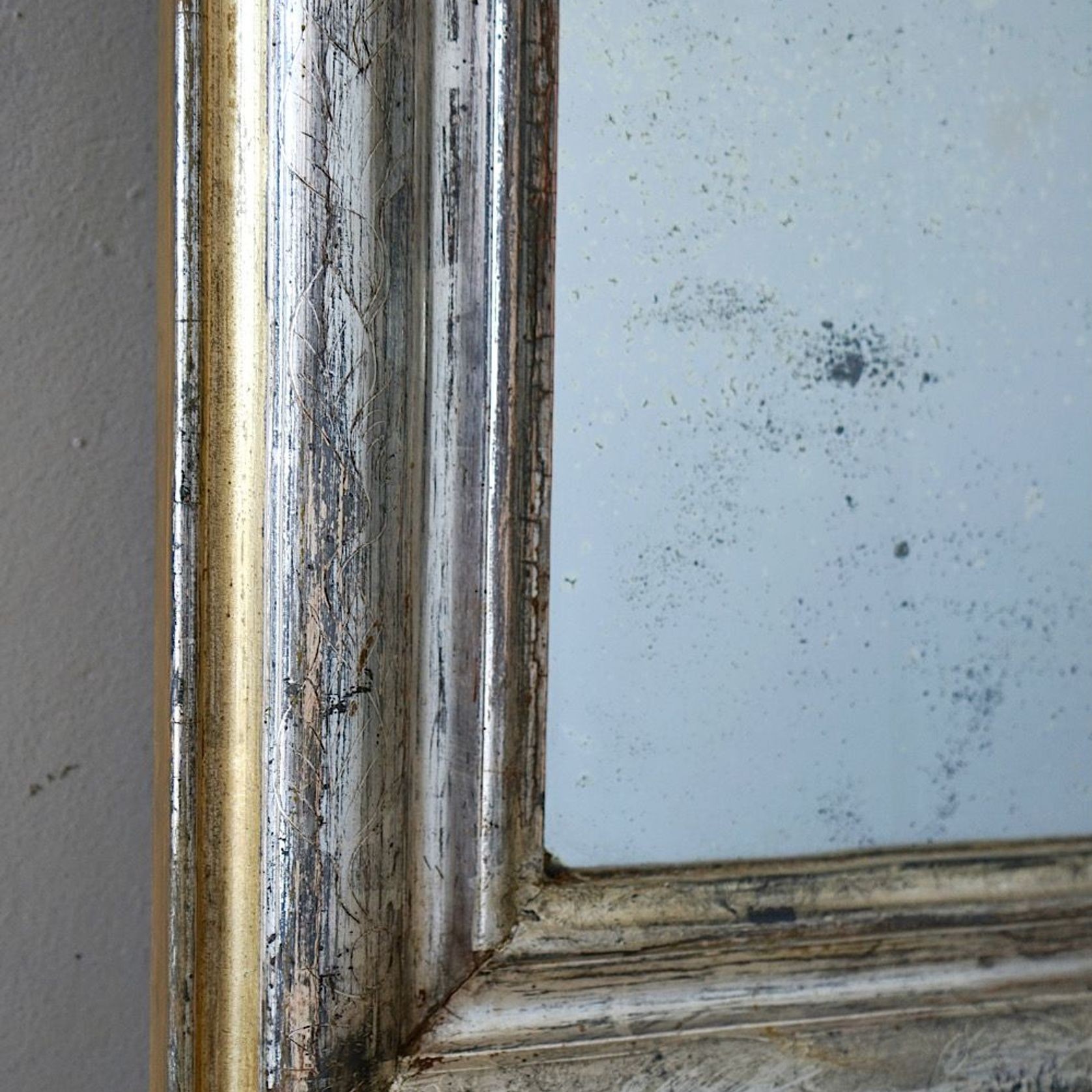Antique French Silvered & Gilded Mirror gallery detail image