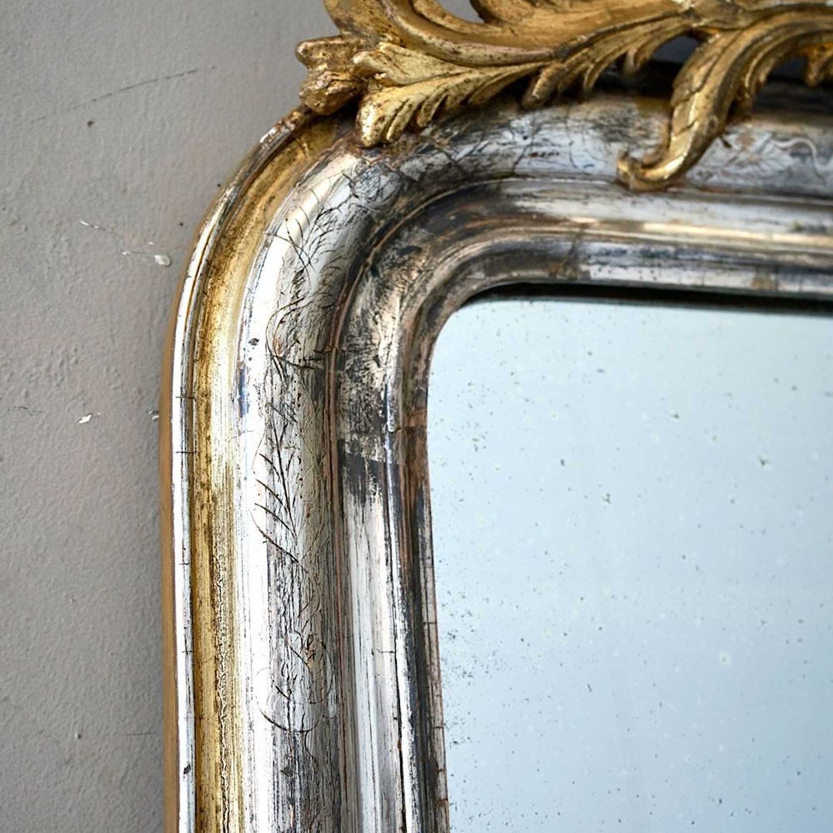 Antique French Silvered & Gilded Mirror gallery detail image