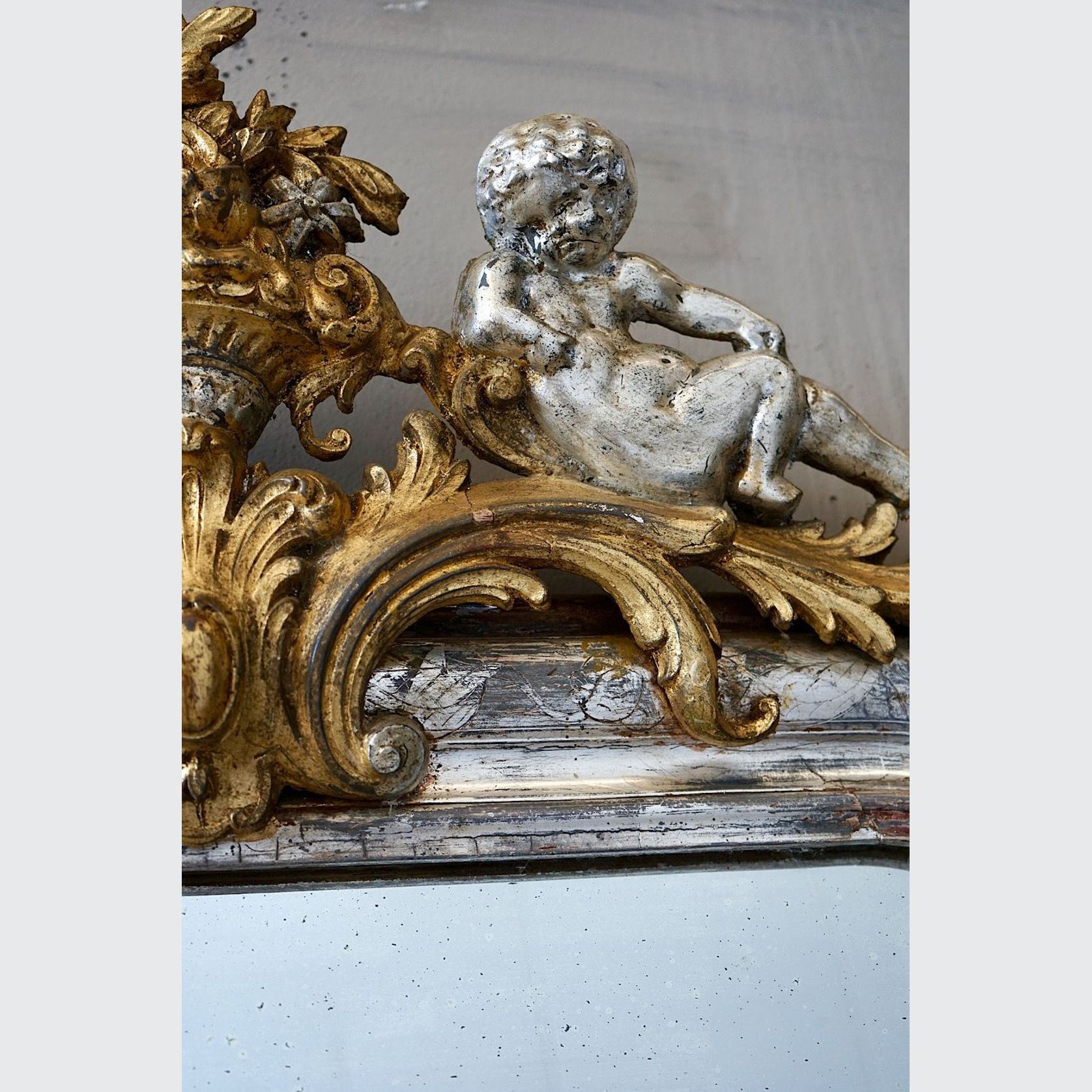 Antique French Silvered & Gilded Mirror gallery detail image