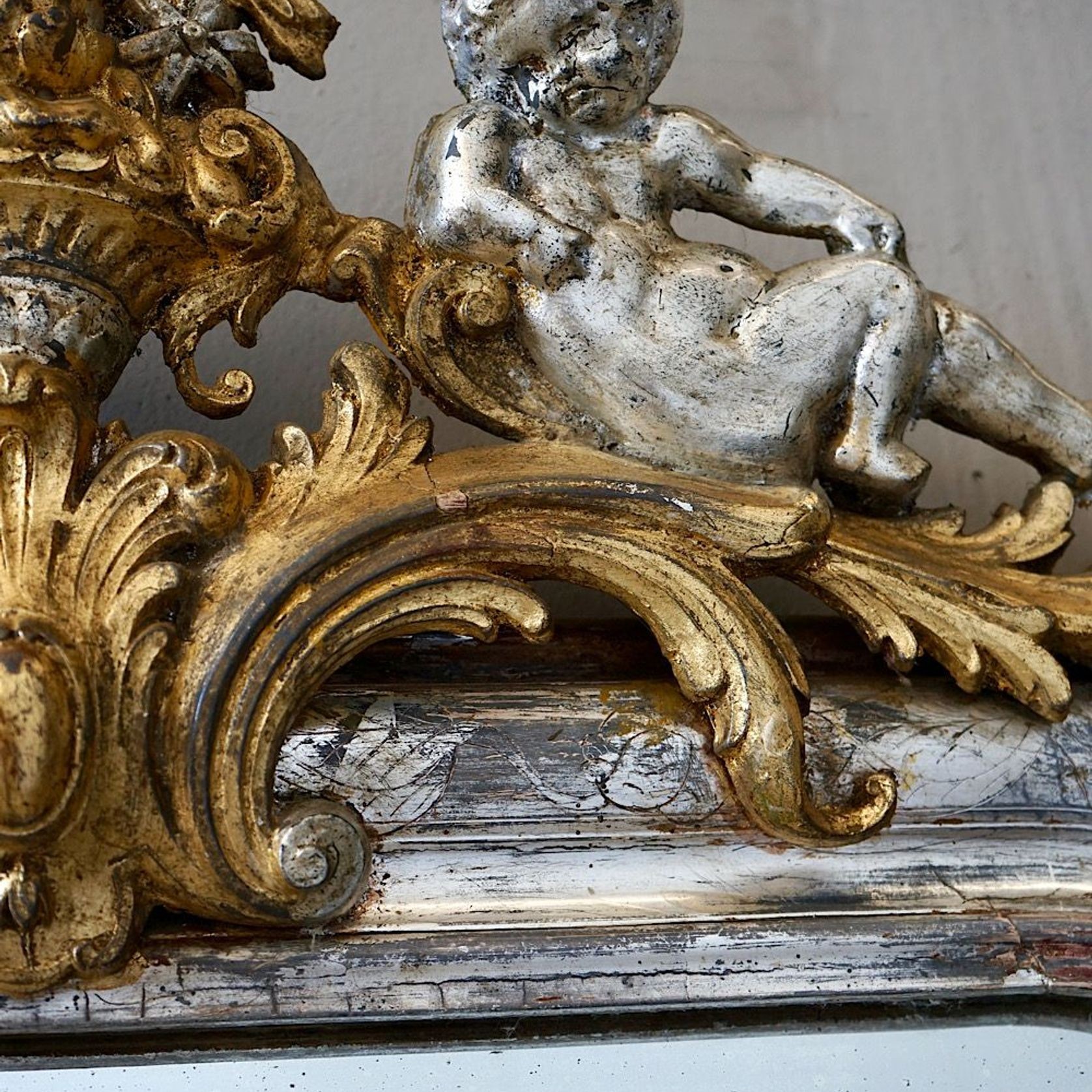 Antique French Silvered & Gilded Mirror gallery detail image