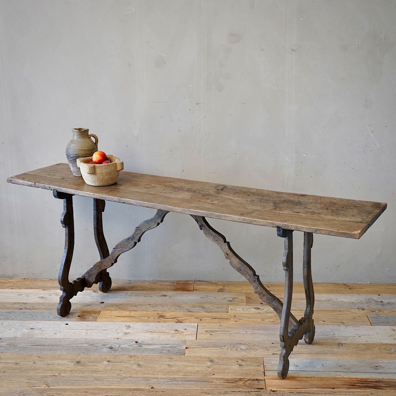 Italian Antique Oak Trestle Console Table gallery detail image