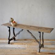 Italian Antique Oak Trestle Console Table gallery detail image
