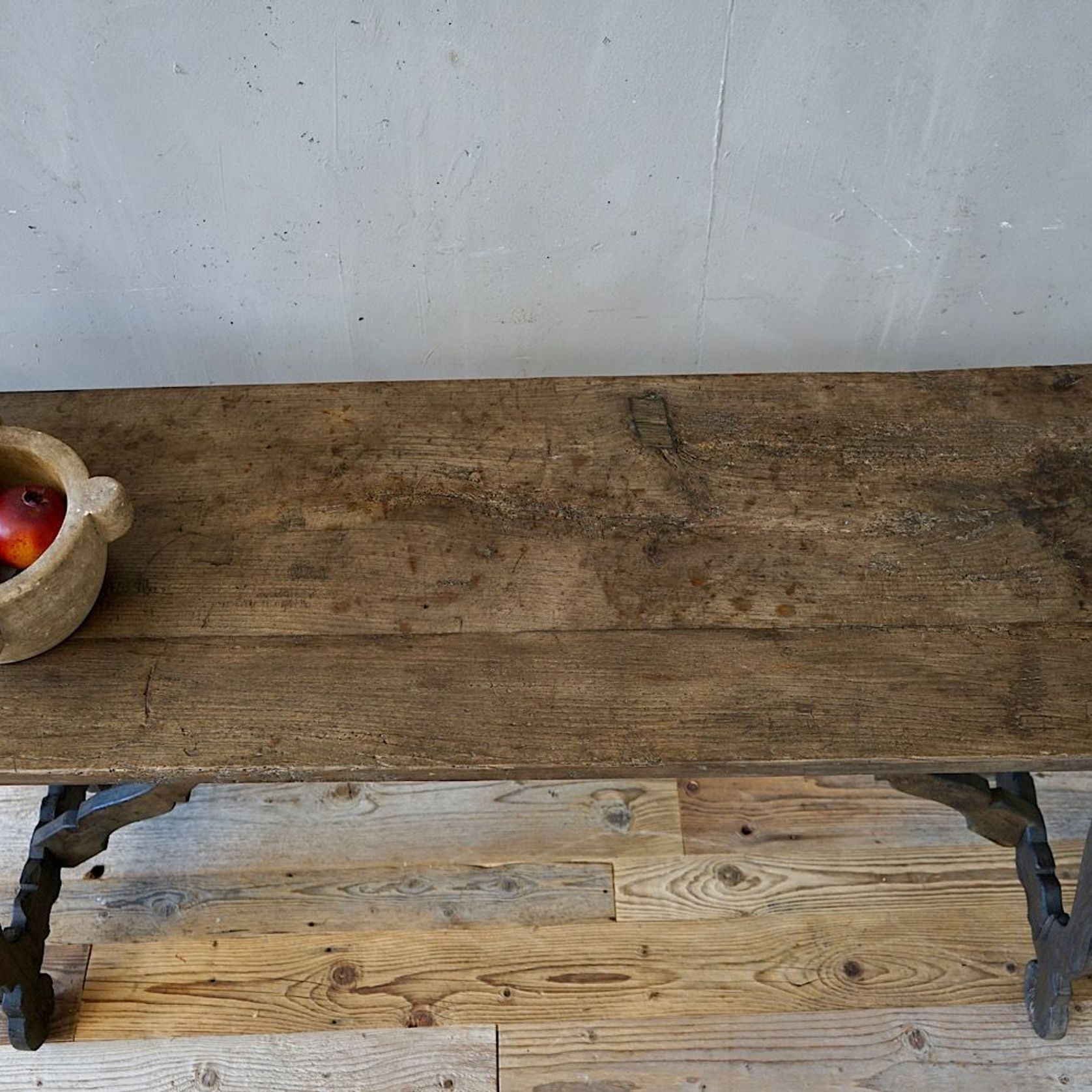 Italian Antique Oak Trestle Console Table gallery detail image