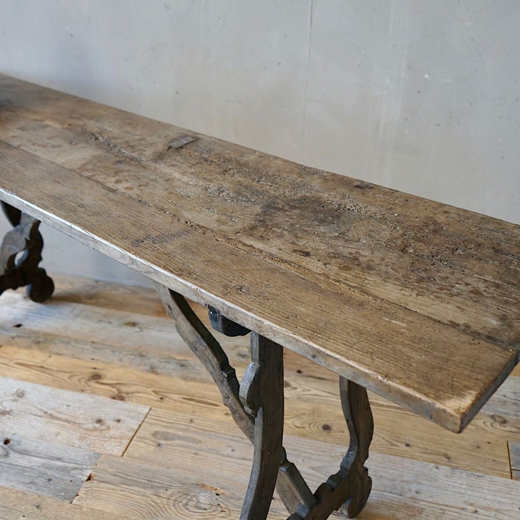 Italian Antique Oak Trestle Console Table gallery detail image