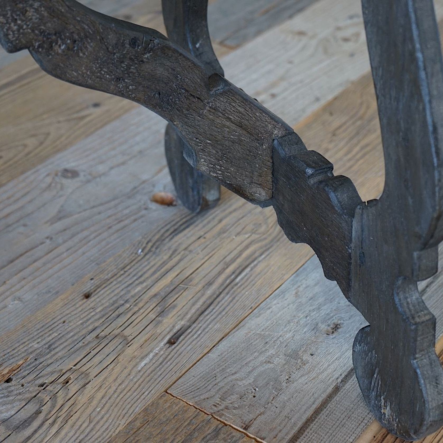 Italian Antique Oak Trestle Console Table gallery detail image