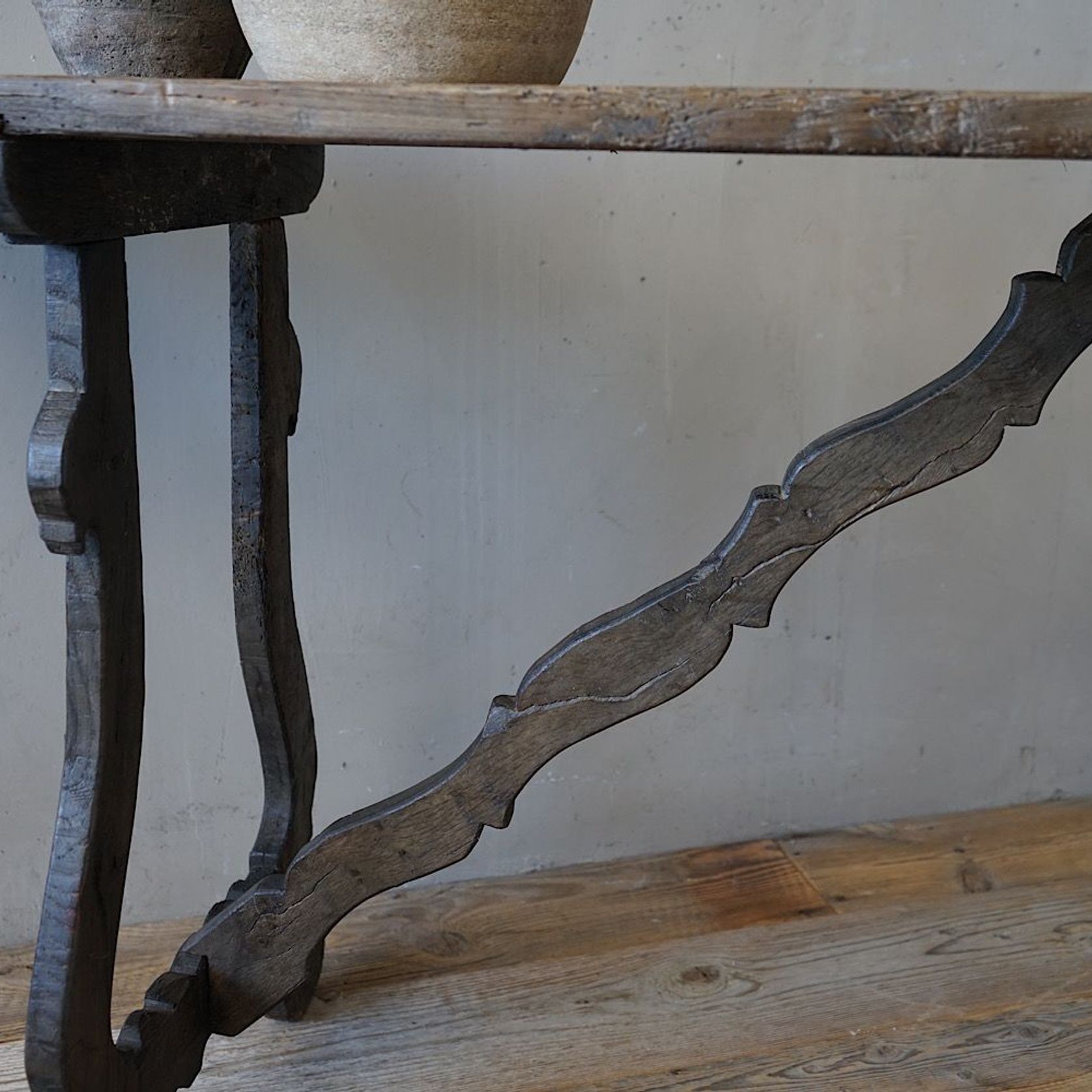 Italian Antique Oak Trestle Console Table gallery detail image