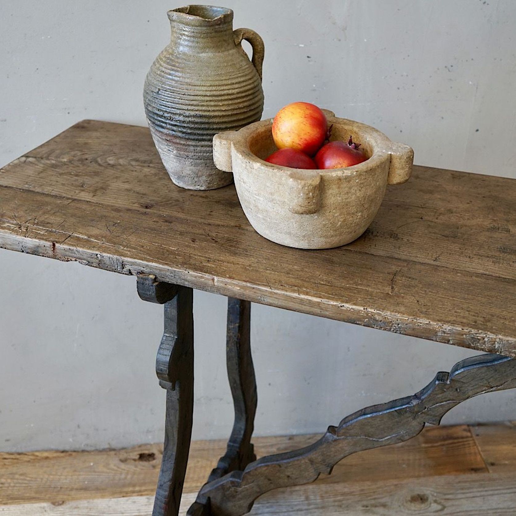 Italian Antique Oak Trestle Console Table gallery detail image