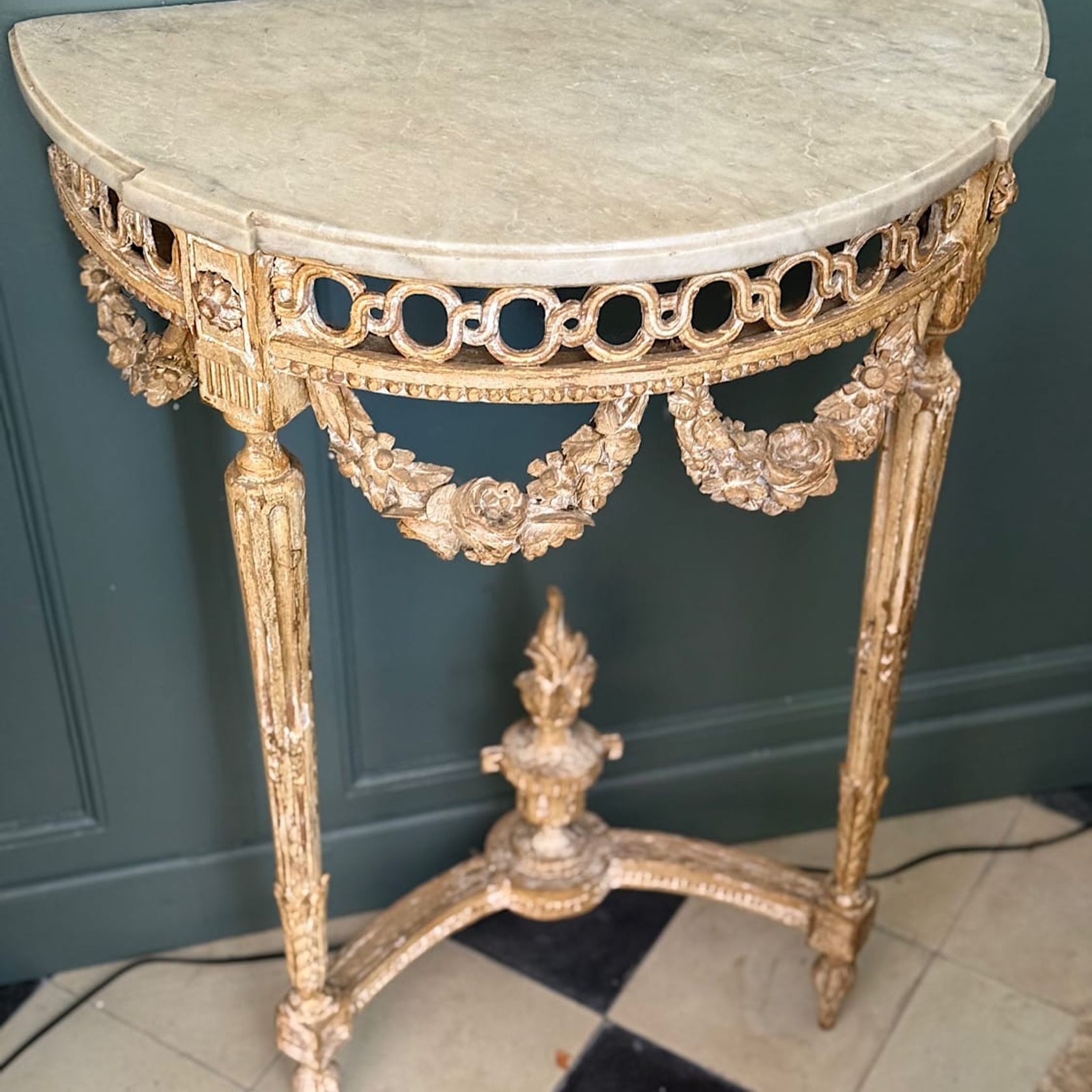 French Louis XVI Painted Demi-lune Consoles (Pair) gallery detail image