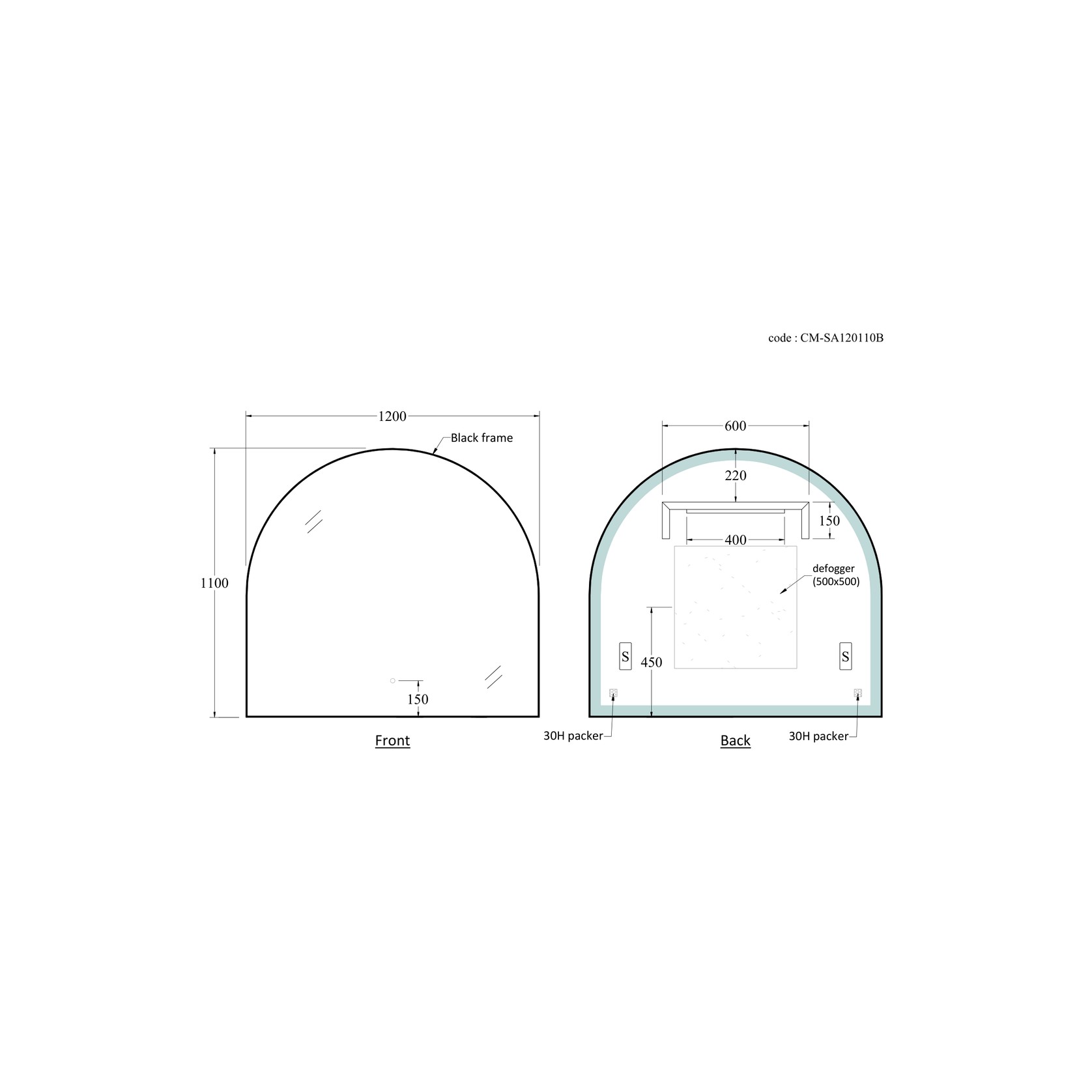 Code Solace Arch Framed Led Mirror 1200 X 1100Mm - 5 Colours gallery detail image