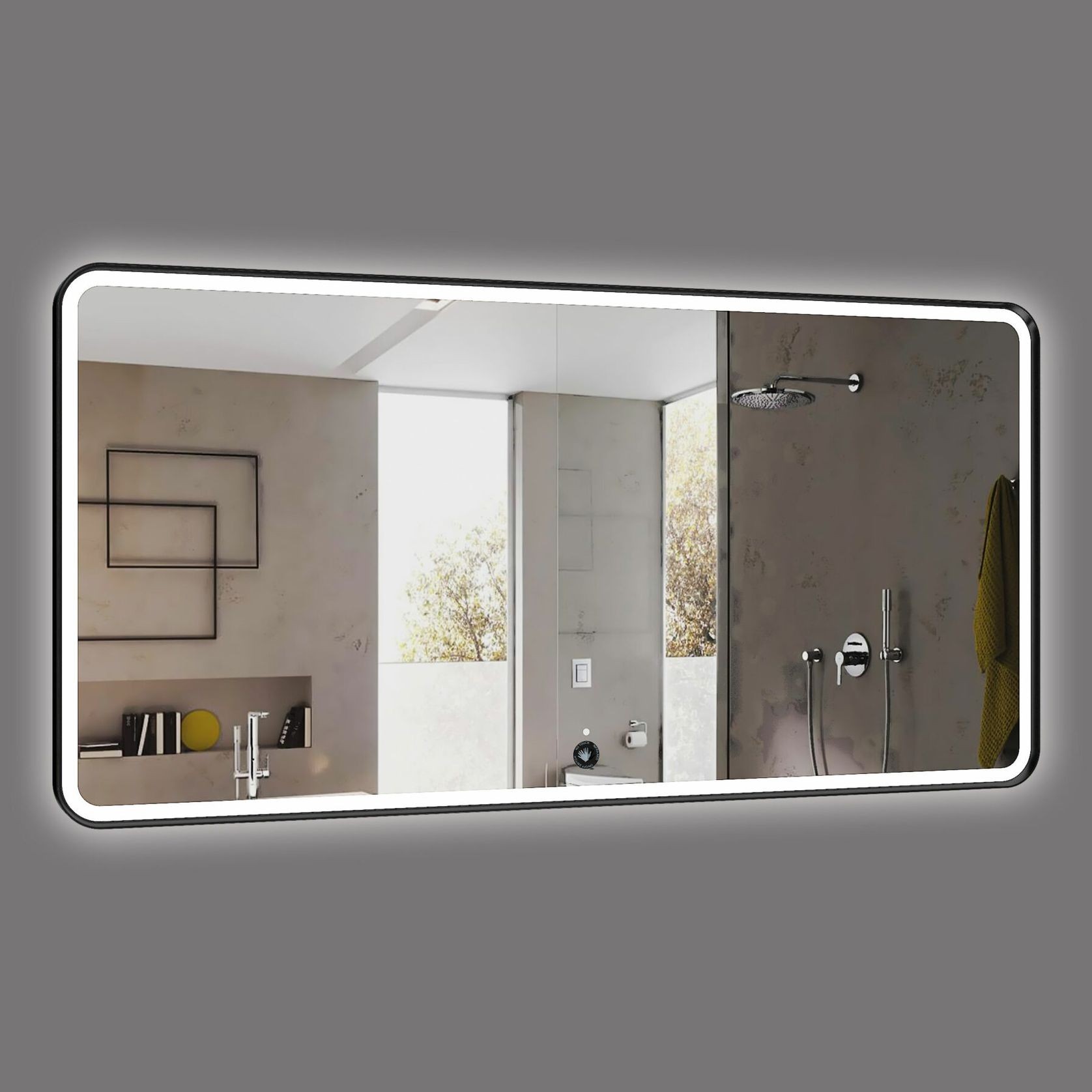 Black Metal Framed Rectangle LED & Demister Mirror 1500 ArchiPro NZ