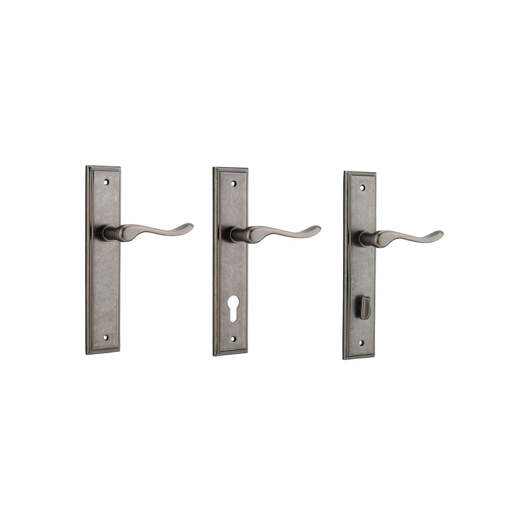 Iver Stirling Door Lever on Stepped Backplate Distressed Nickel gallery detail image