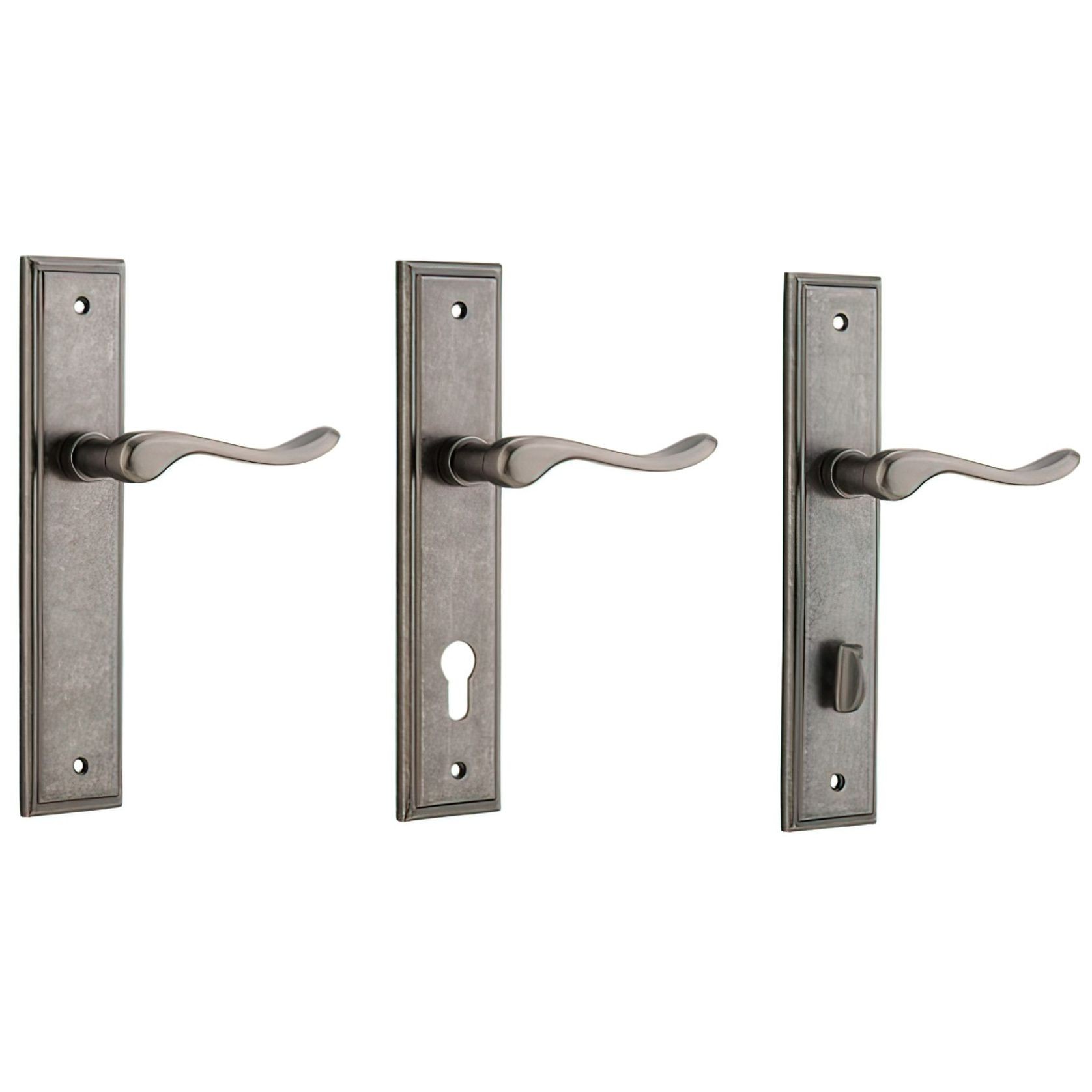 Iver Stirling Door Lever on Stepped Backplate Distressed Nickel gallery detail image