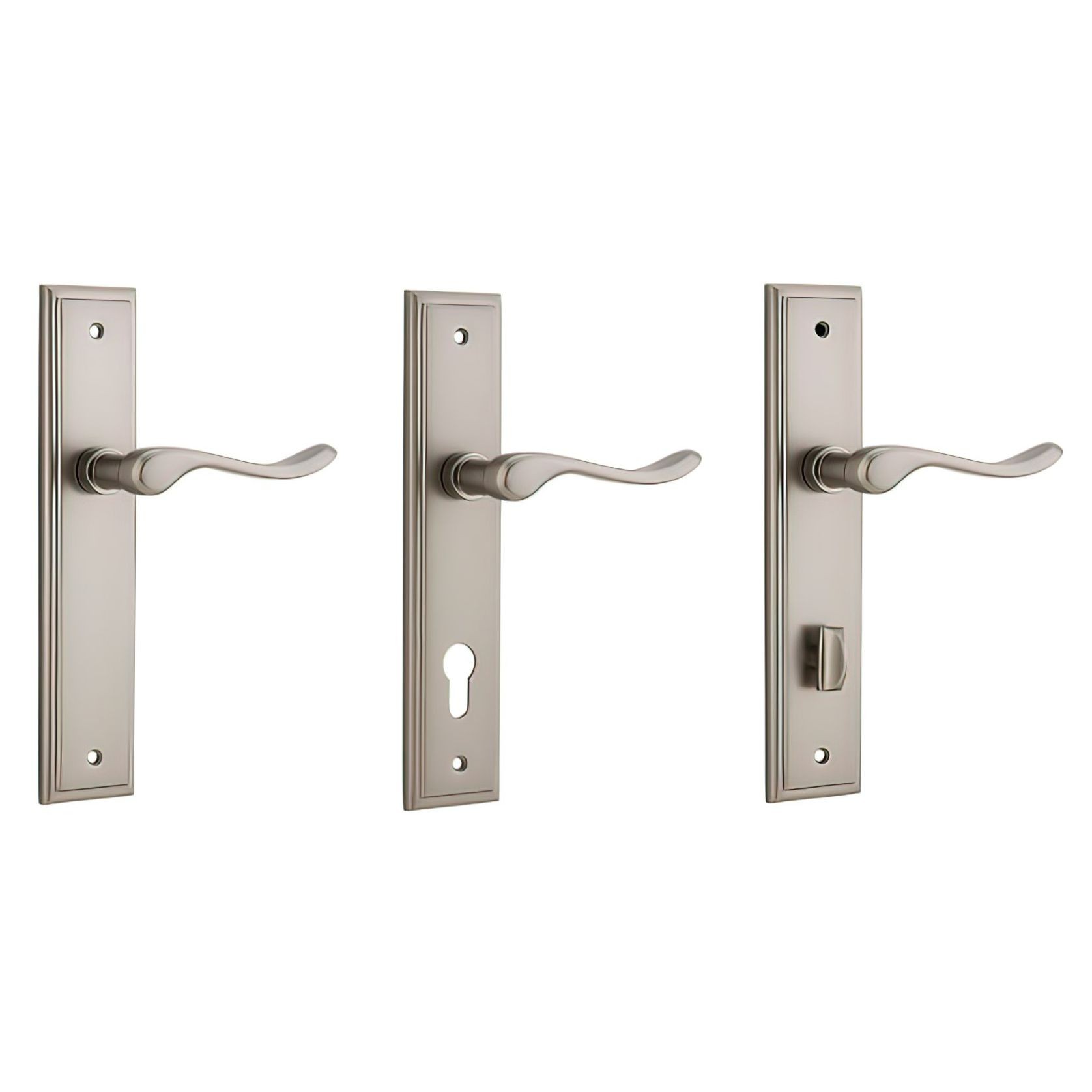 Iver Stirling Door Lever on Stepped Backplate Satin Nickel gallery detail image