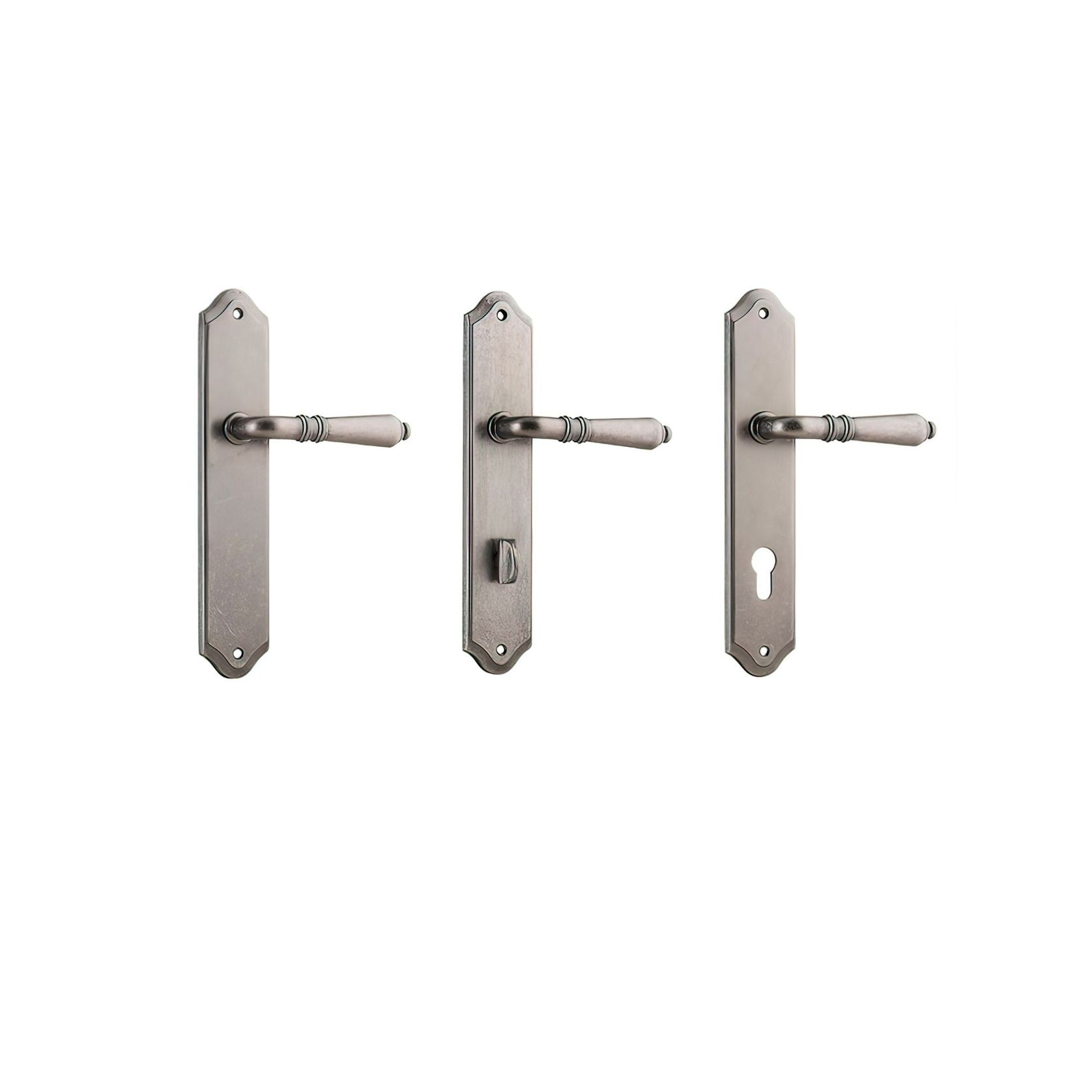 Iver Sarlat Lever Door Handle on Shouldered Backplate Distressed Nickel gallery detail image