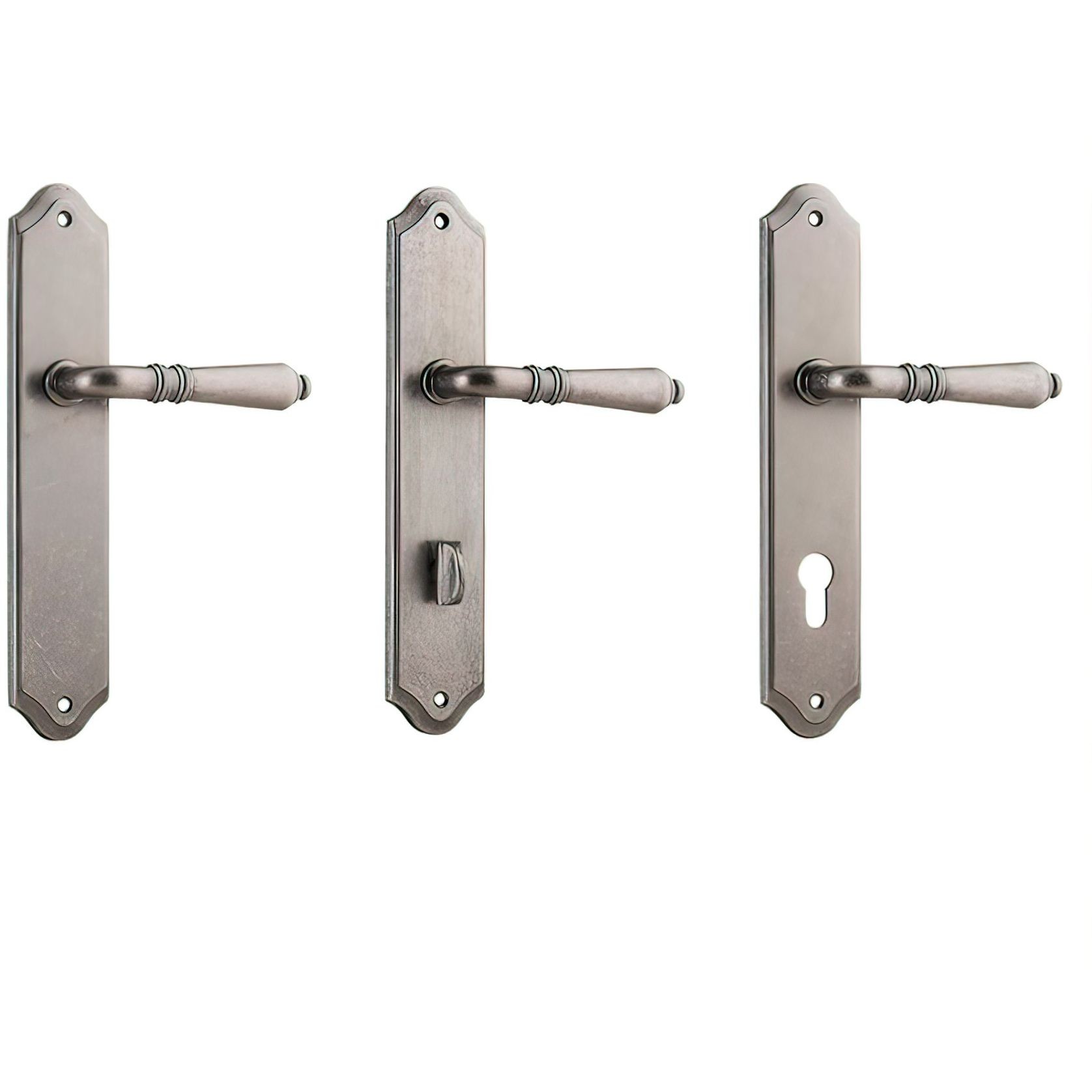 Iver Sarlat Lever Door Handle on Shouldered Backplate Distressed Nickel gallery detail image