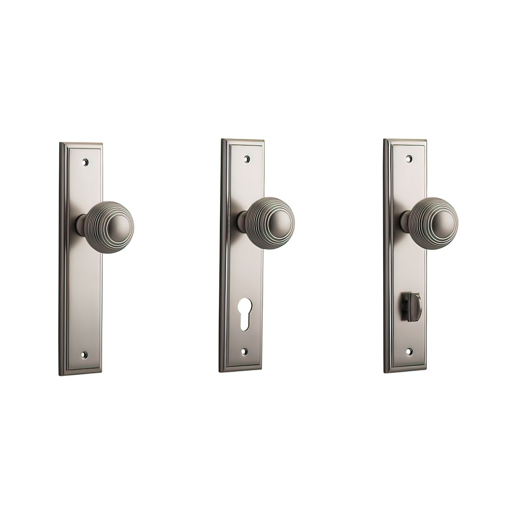 Iver Guildford Door Knob on Stepped Backplate Satin Nickel - Customise to your needs gallery detail image