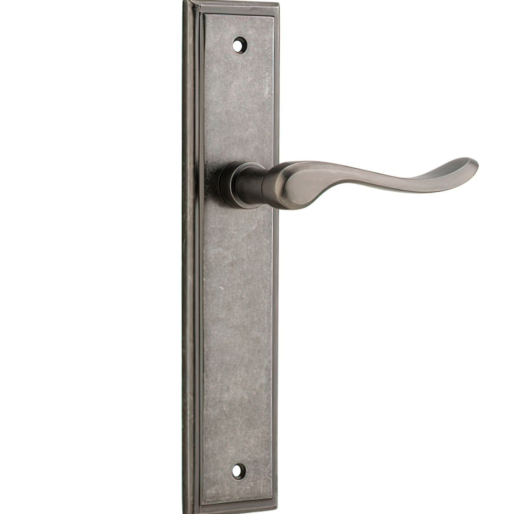 Iver Stirling Door Lever on Stepped Backplate Distressed Nickel gallery detail image