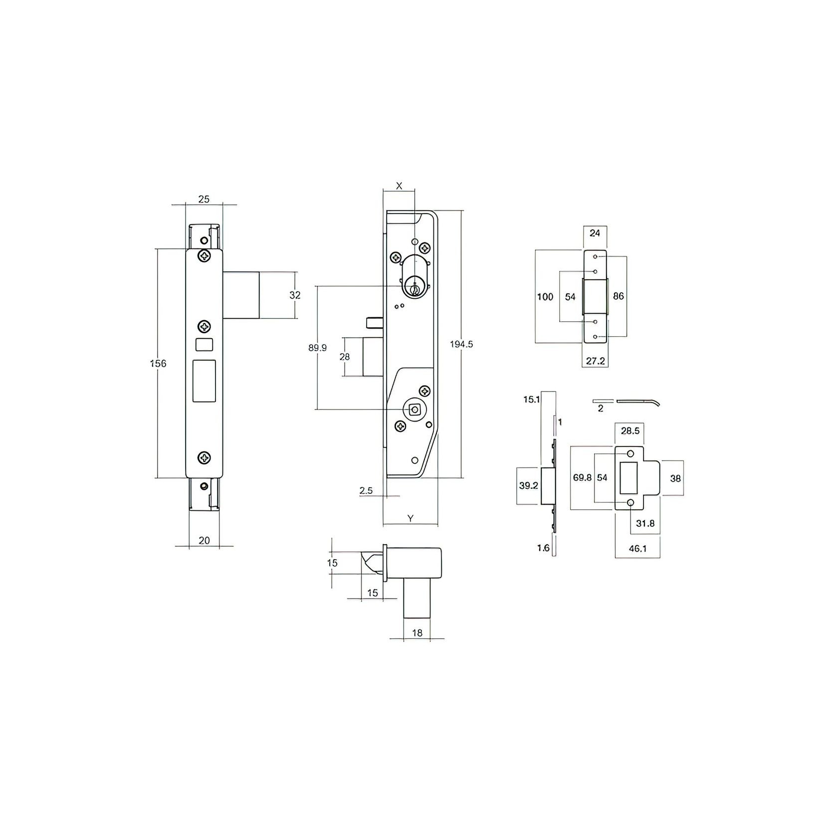 Lockwood Narrow Mortice Lock Kit Double Cyl/Handles SC gallery detail image