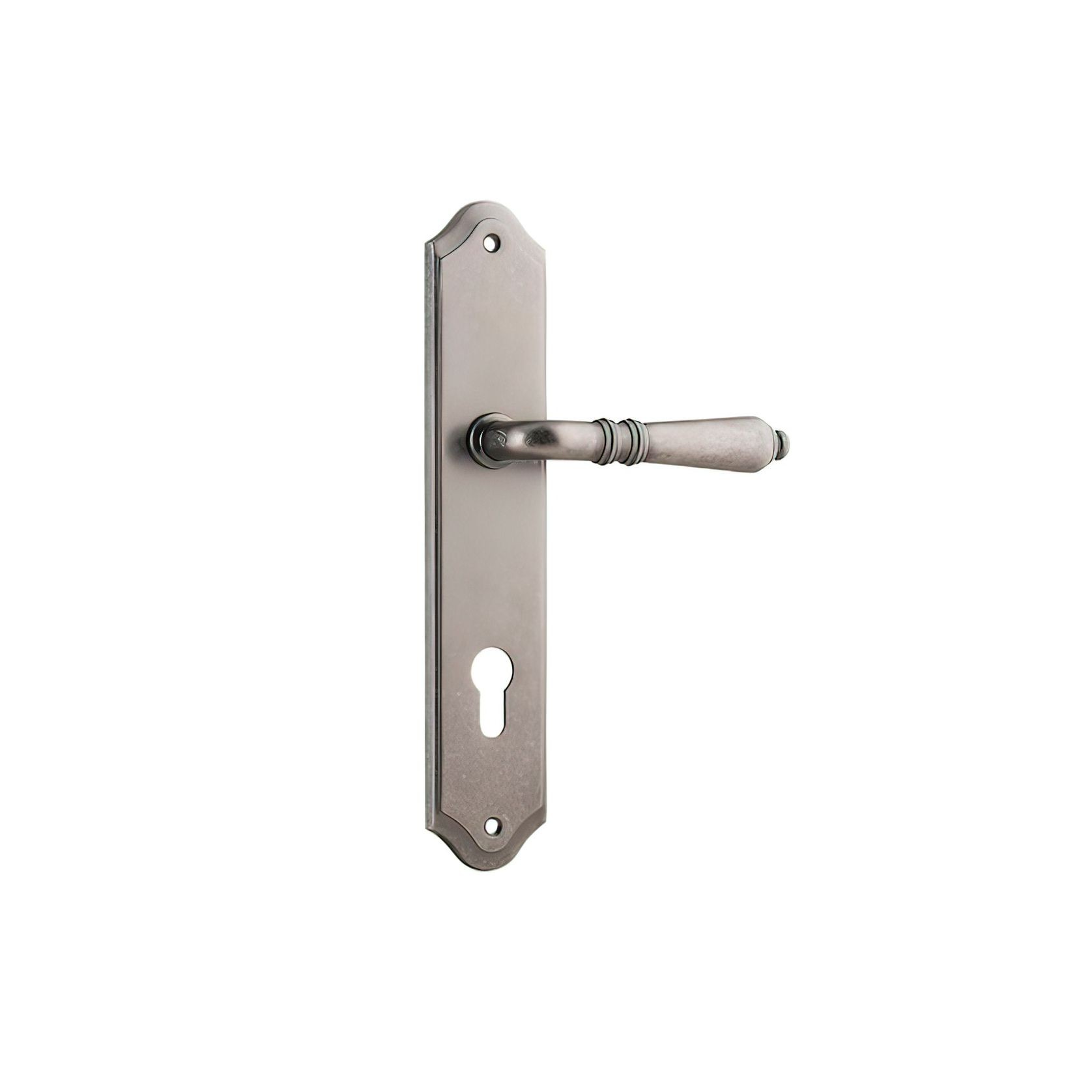 Iver Sarlat Lever Door Handle on Shouldered Backplate Distressed Nickel gallery detail image