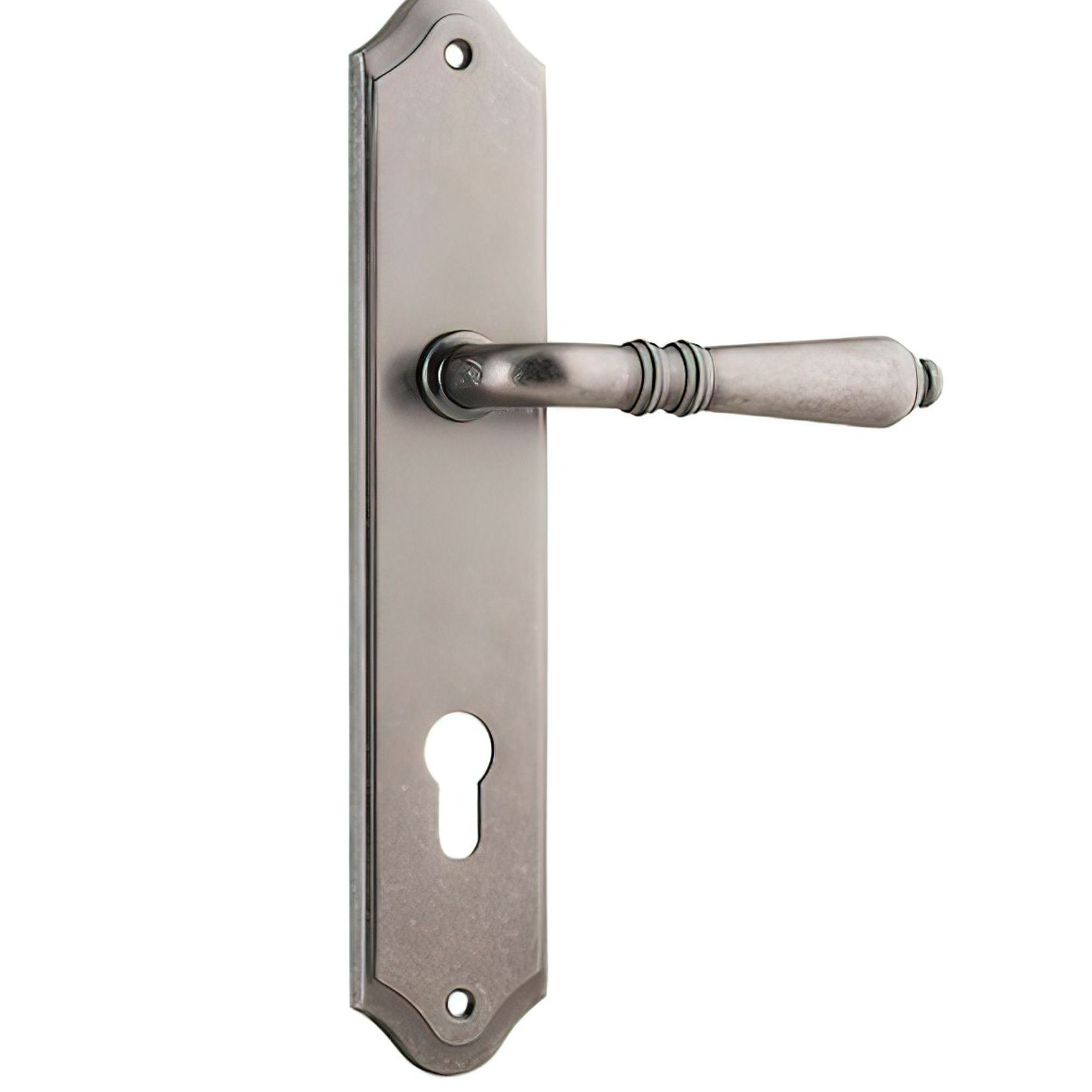 Iver Sarlat Lever Door Handle on Shouldered Backplate Distressed Nickel gallery detail image