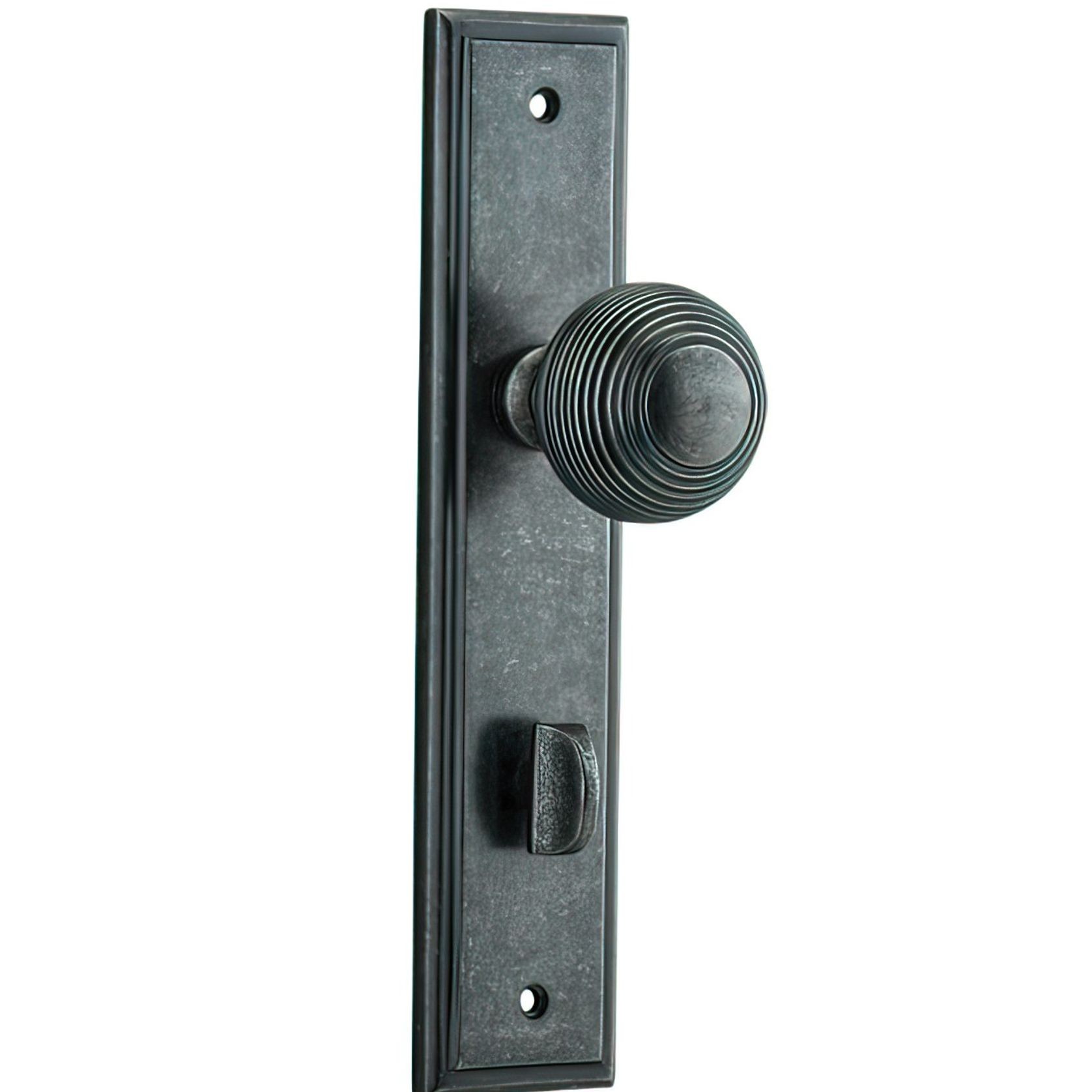 Iver Guildford Door Knob on Stepped Backplate Distressed Nickel gallery detail image