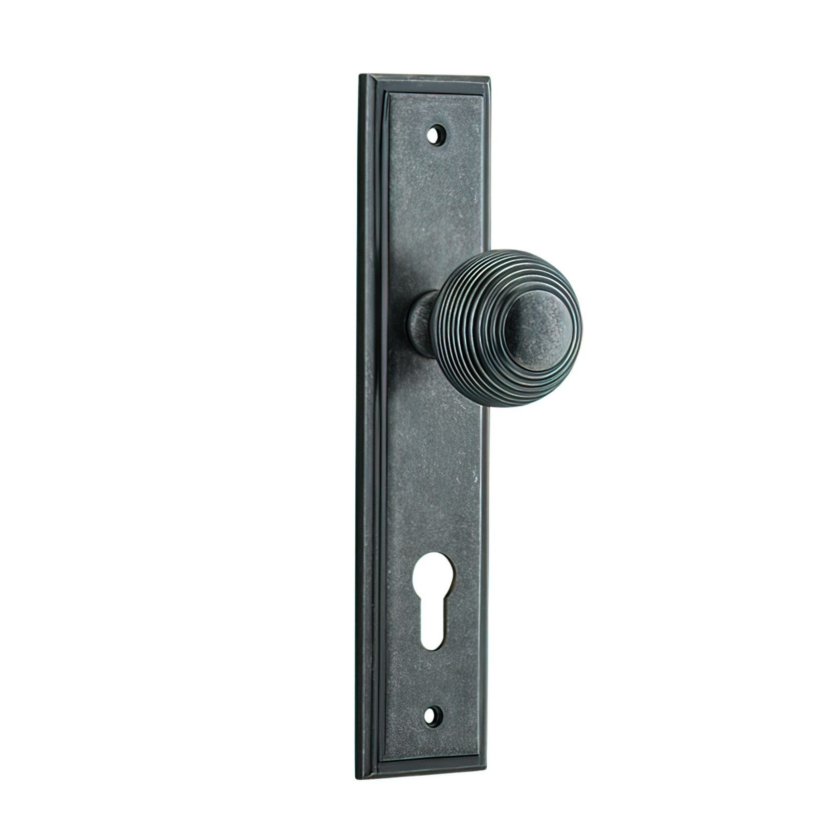 Iver Guildford Door Knob on Stepped Backplate Distressed Nickel gallery detail image
