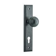 Iver Guildford Door Knob on Stepped Backplate Distressed Nickel gallery detail image
