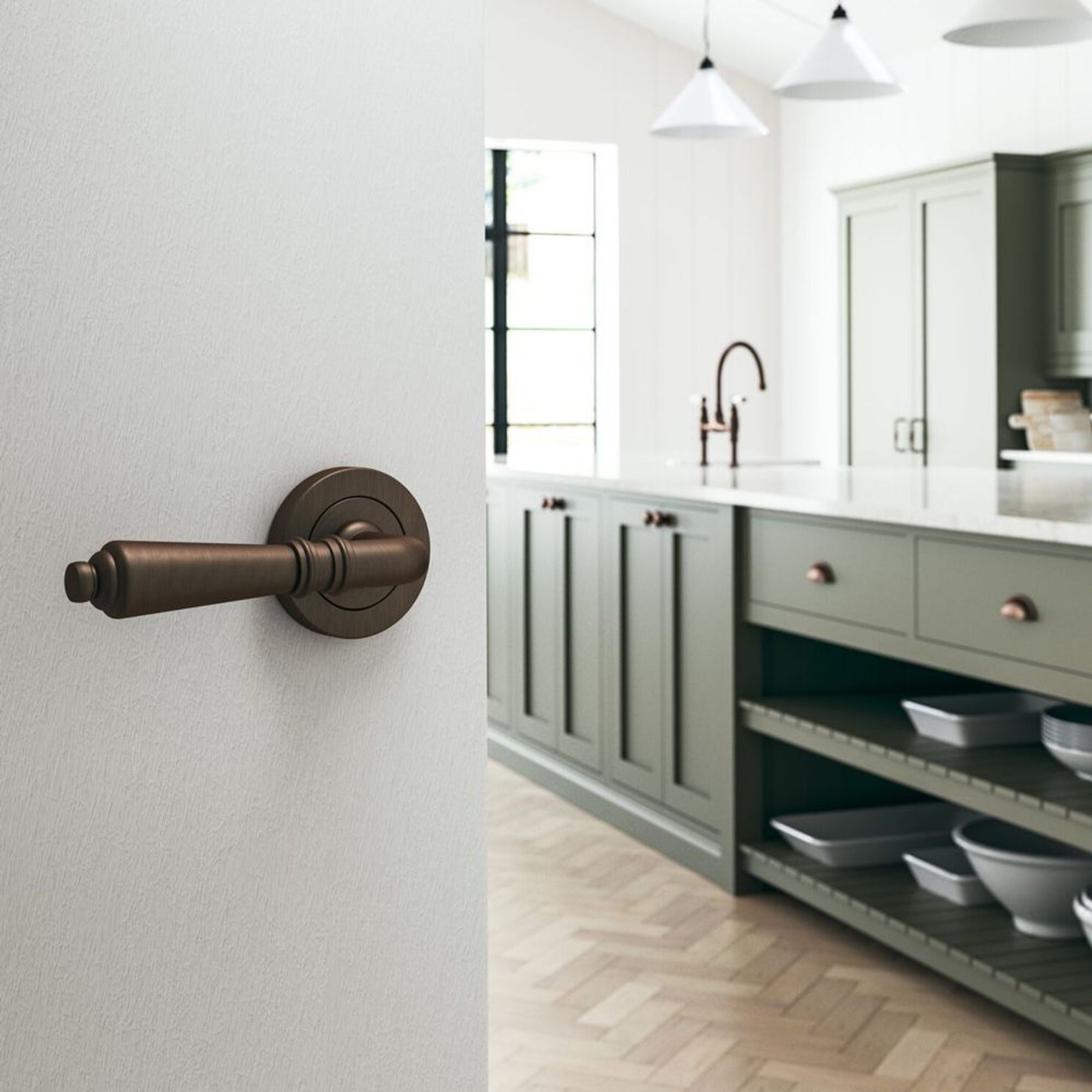 Iver Sarlat Door Lever Handle on Round Rose gallery detail image