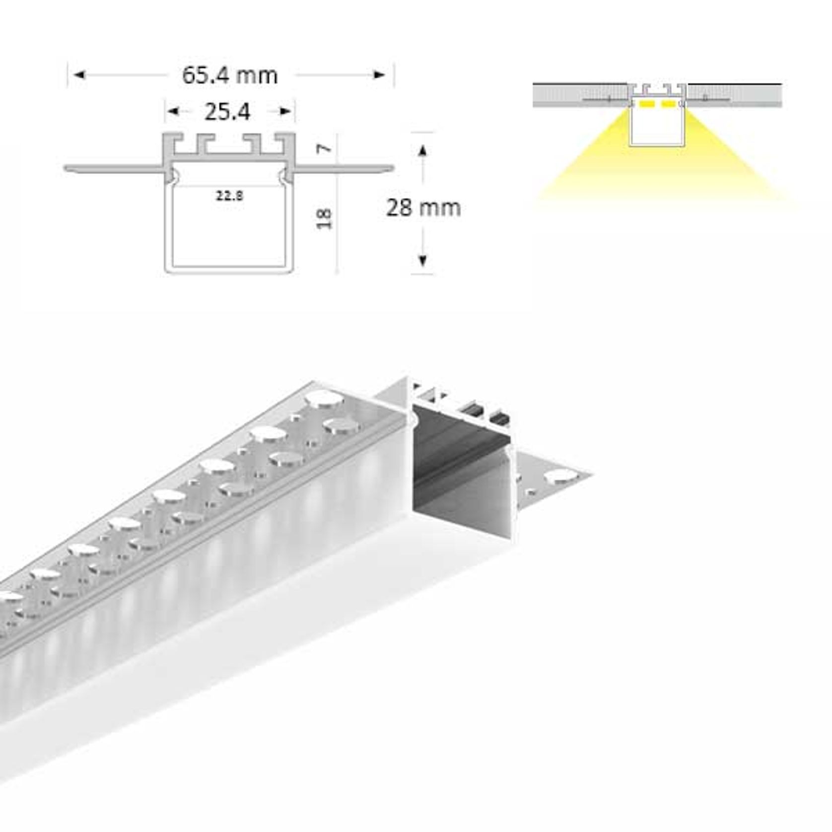 Plaster in Linear LED Profile with Square Diffuser gallery detail image
