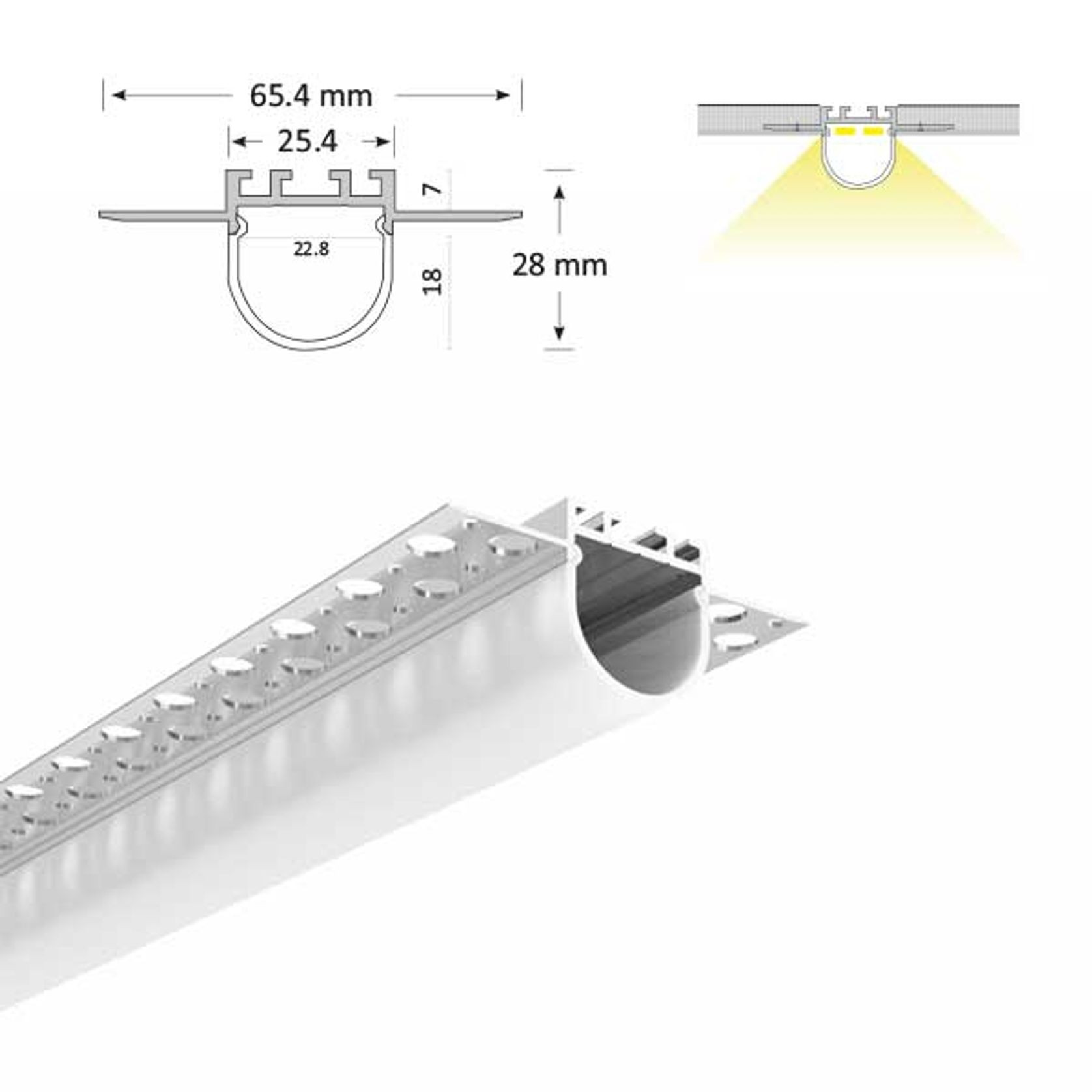 Plaster in Linear LED Profile w/ Semi Circular Diffuser gallery detail image