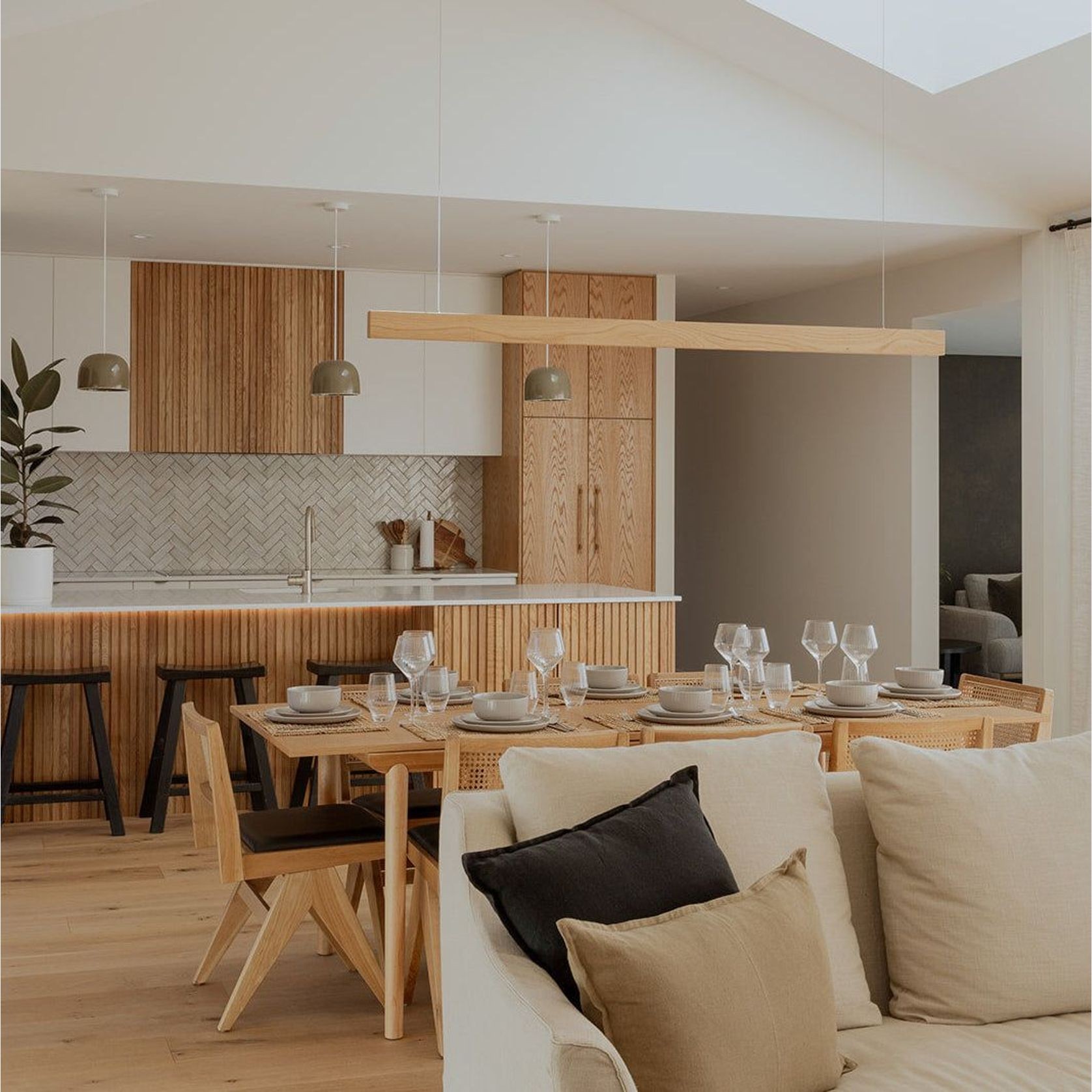 Capsühl Linear LED Pendant Oak gallery detail image