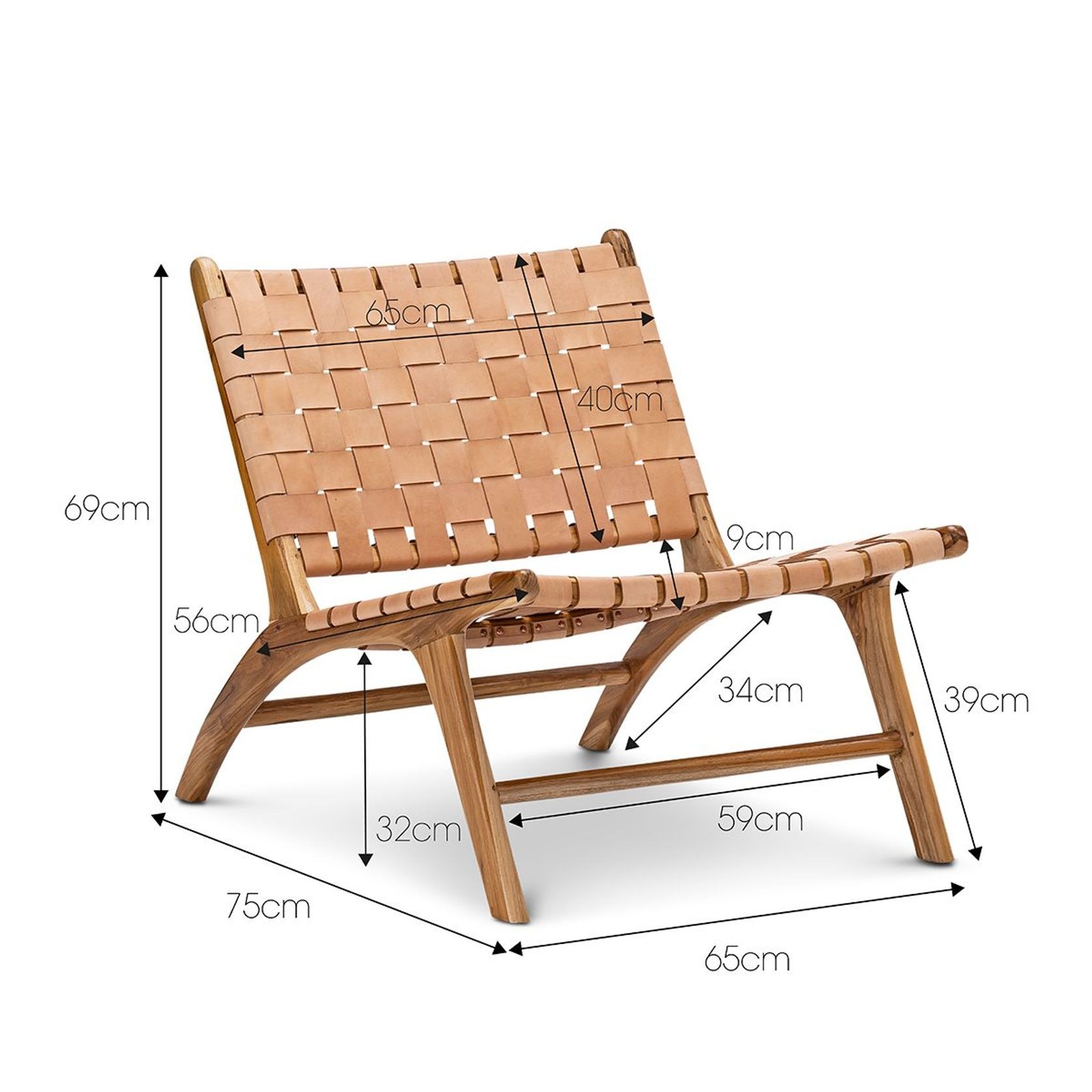 Lazie Leather Strapping Lounge Chair | Teak & Natural Tan gallery detail image