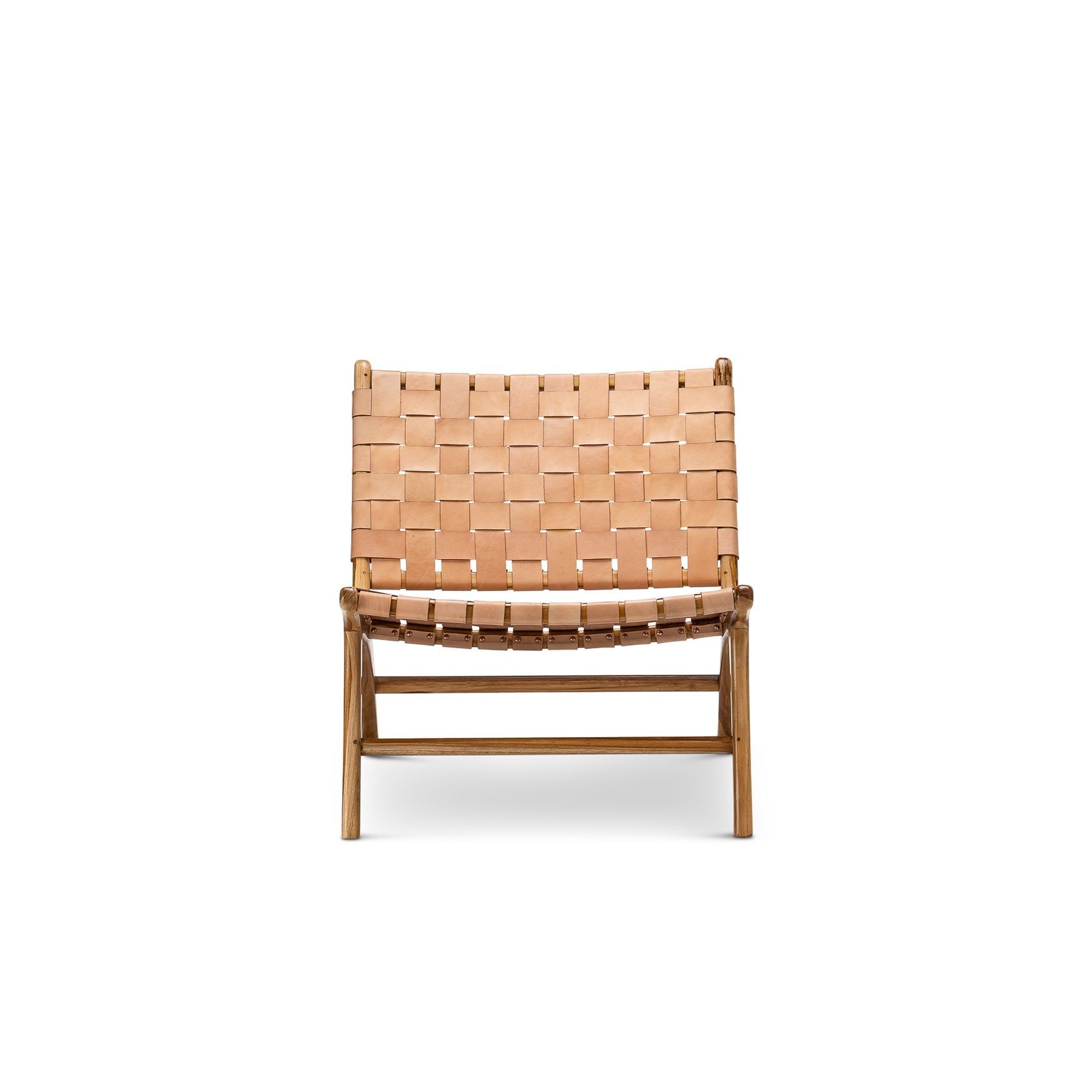 Lazie Leather Strapping Lounge Chair | Teak & Natural Tan gallery detail image