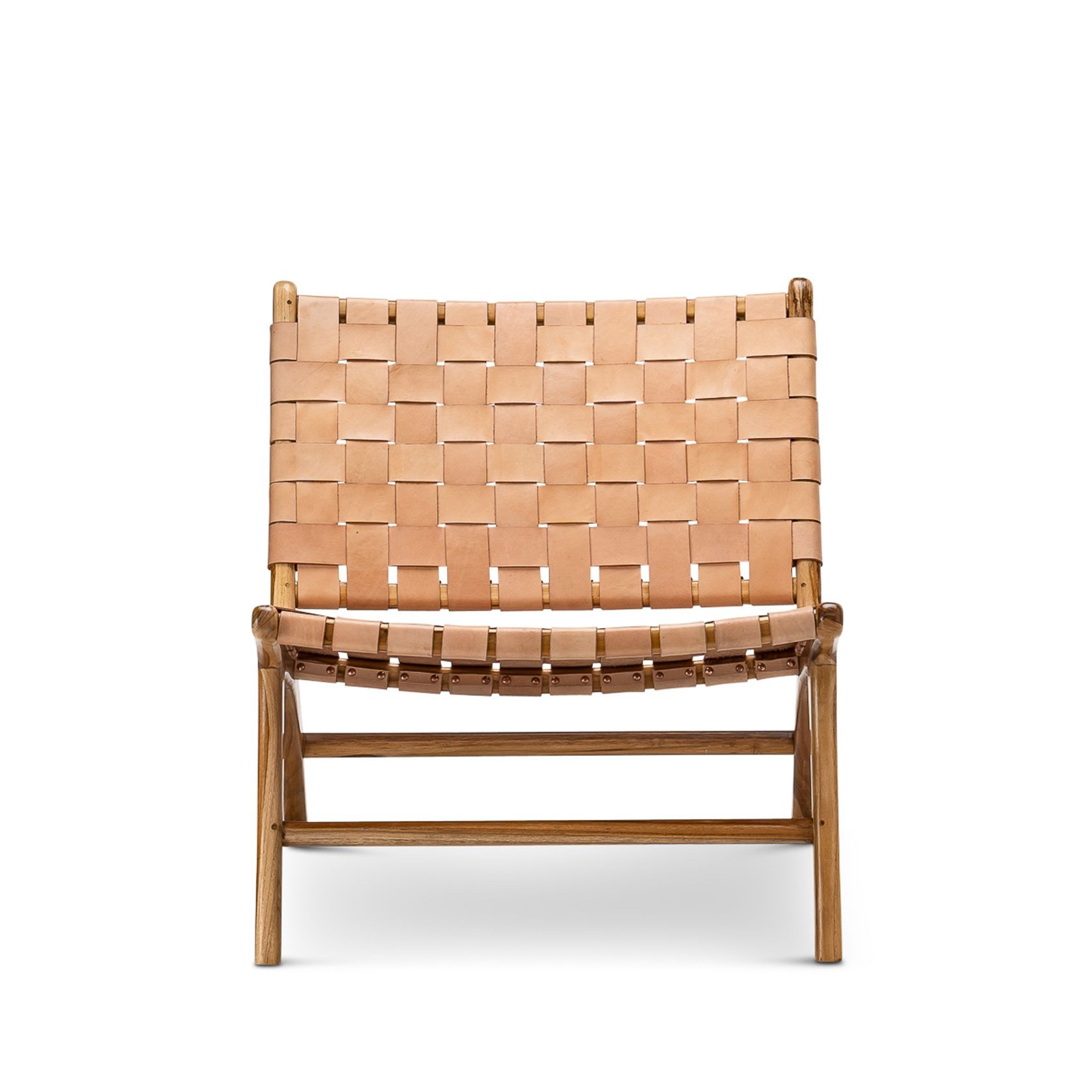 Lazie Leather Strapping Lounge Chair | Teak & Natural Tan gallery detail image