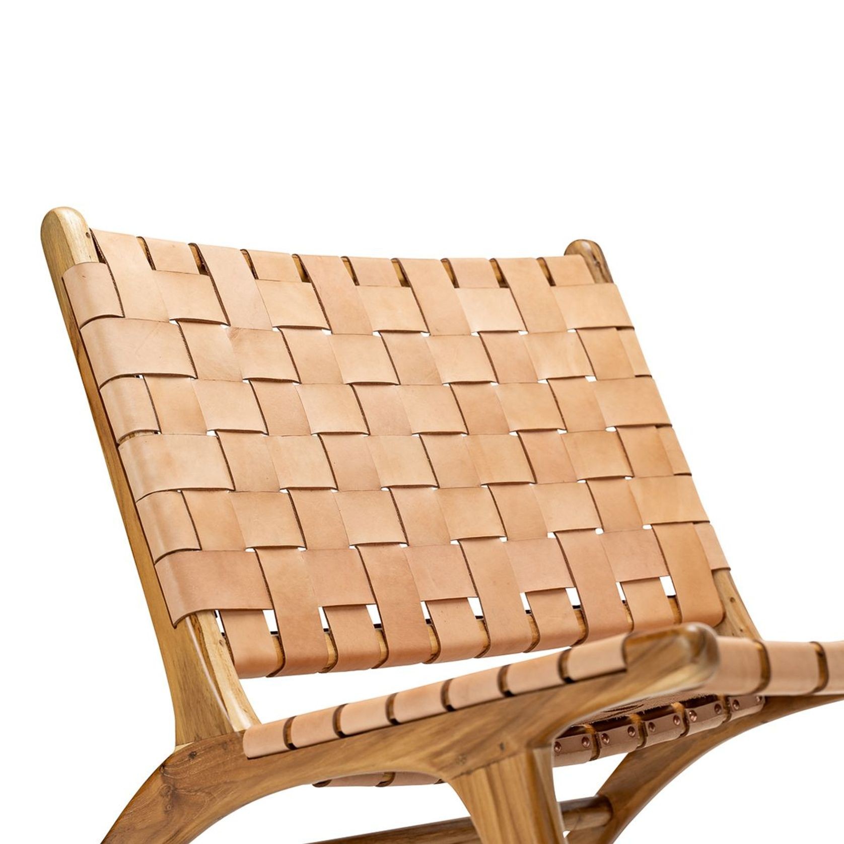 Lazie Leather Strapping Lounge Chair | Teak & Natural Tan gallery detail image