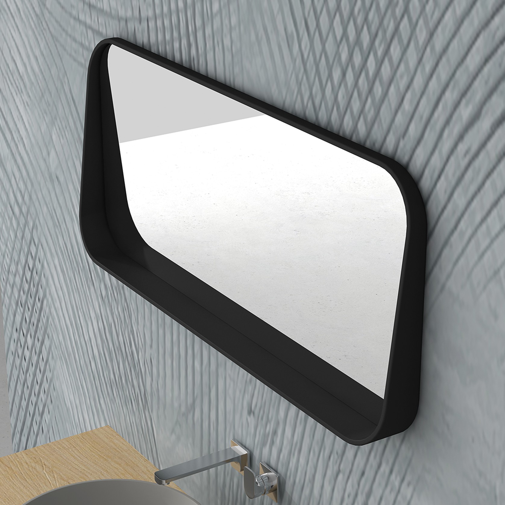 1100mm Rectangle Matte Black Mirror With Shelf gallery detail image