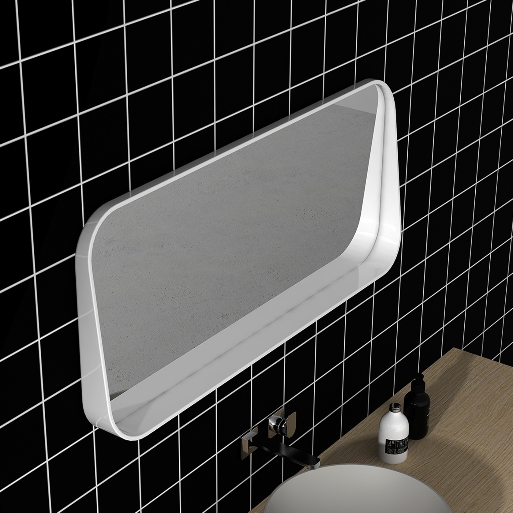 1100mm Rectangle Matte White Mirror With Shelf gallery detail image