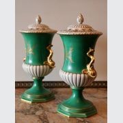 Pair of Antique German Dresden Porcelain Urns gallery detail image
