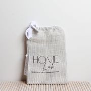 100% French Flax Linen Bedside Organiser- Charcoal Pinstripe gallery detail image