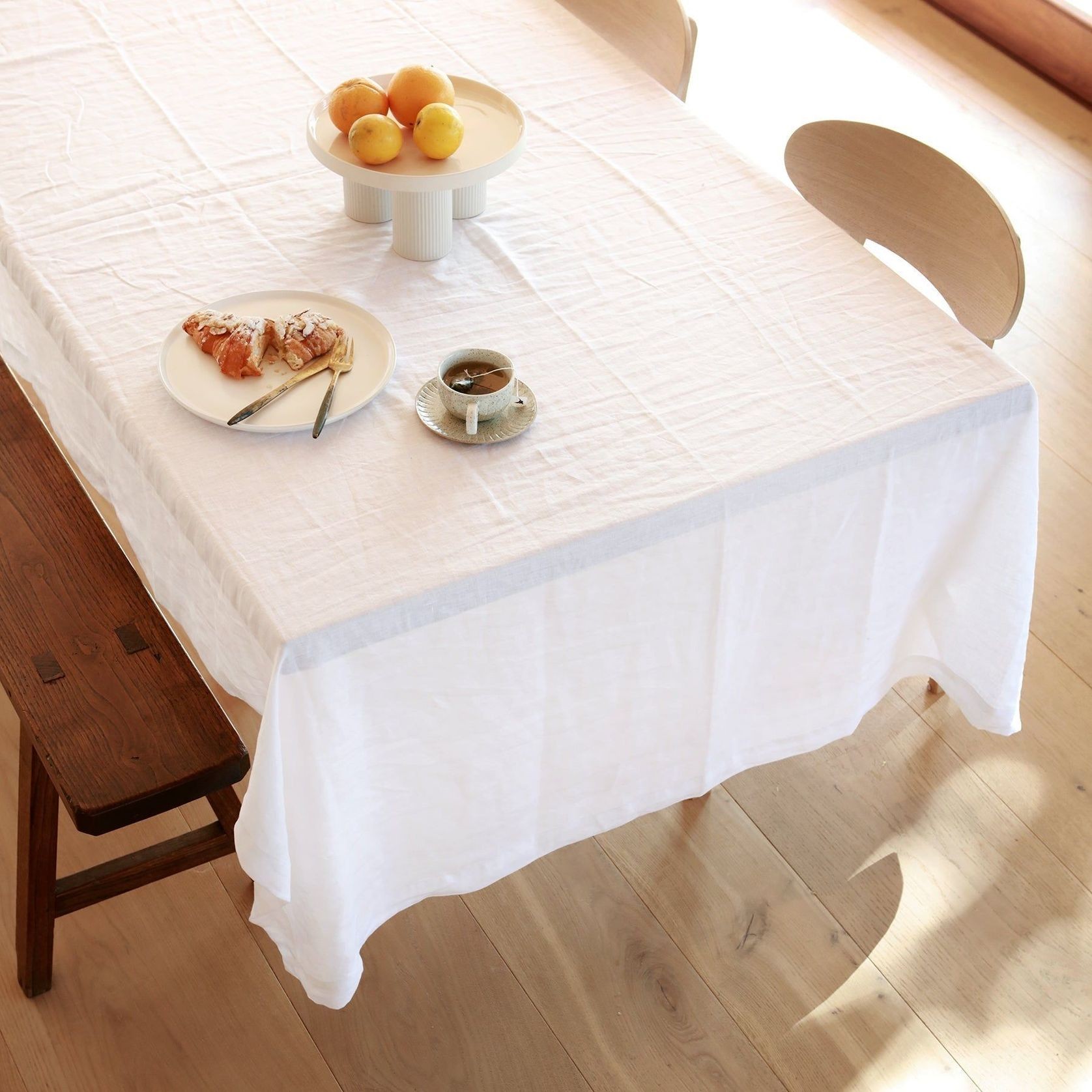 100% French Flax Linen Tablecloth- White (Extra Large) gallery detail image